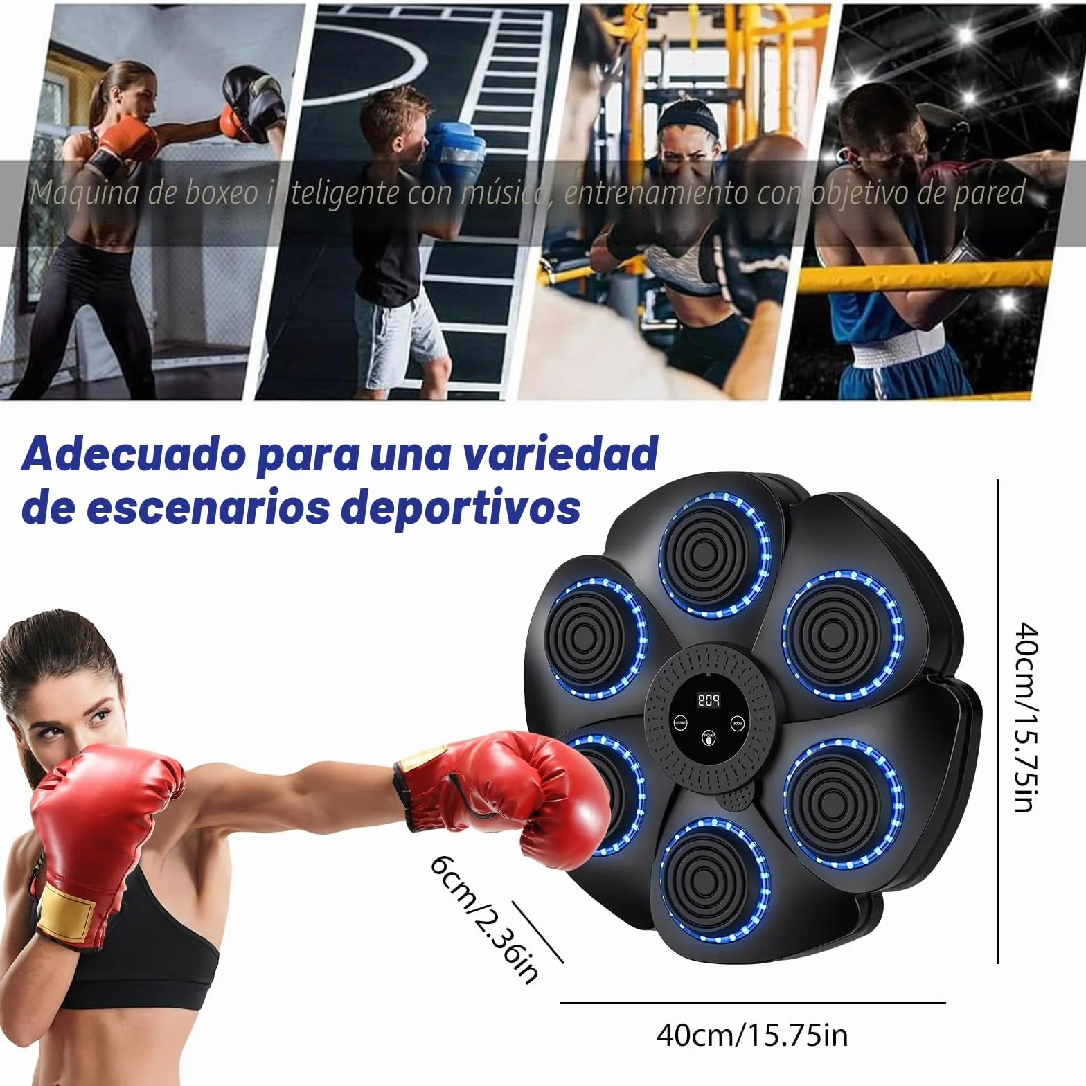 Máquina de boxeo musical Bluetooth inteligente montada en la pared con 9 modos de velocidad y contador para adultos y niños