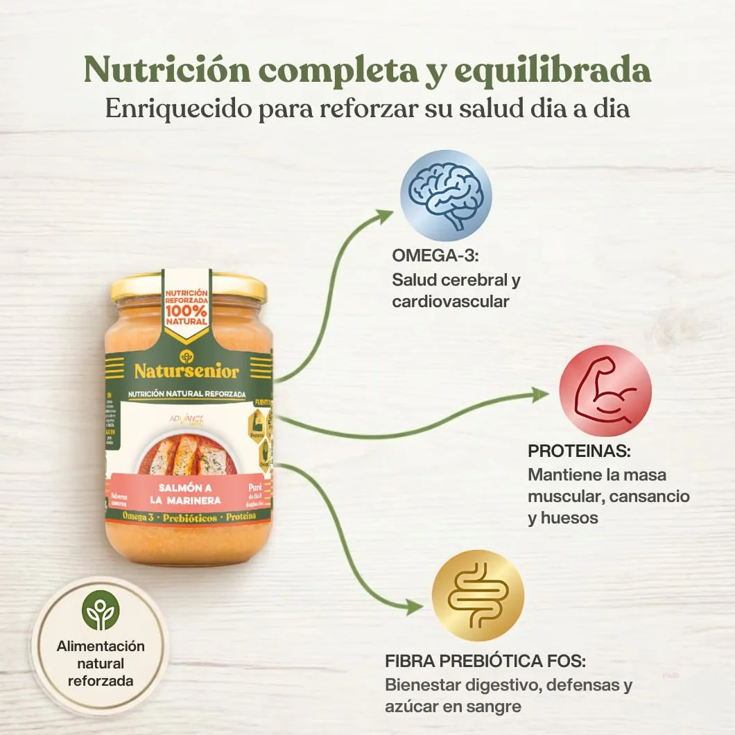 Natursenior - Comida Triturada para Personas Mayores - Pack Puré de Salmón a la Marinera - 100% Natural, Omega 3, Fibra, Proteína - 6 uds x 340g