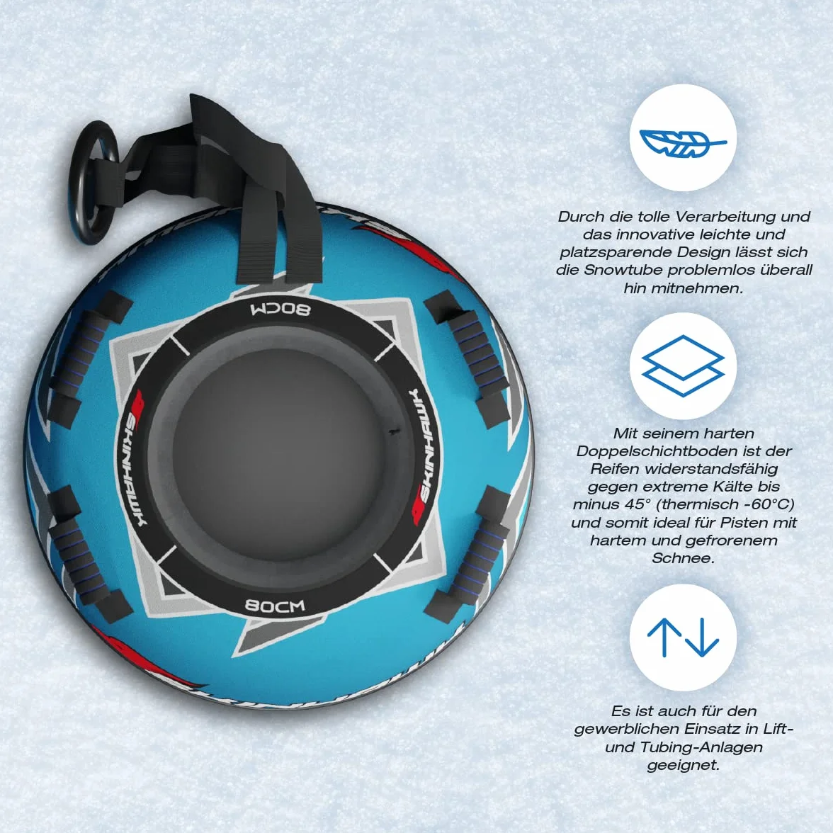SKINHAWK Profi Snow Tube 80 cm Antideslizante Azul