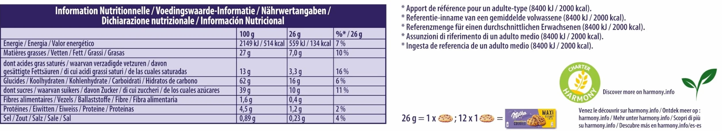 Milka Sensations Galleta Cookie con Pepitas de Chocolate con Leche, Relleno de Chocolate con Leche de los Alpes, Formato Maxi 312 g