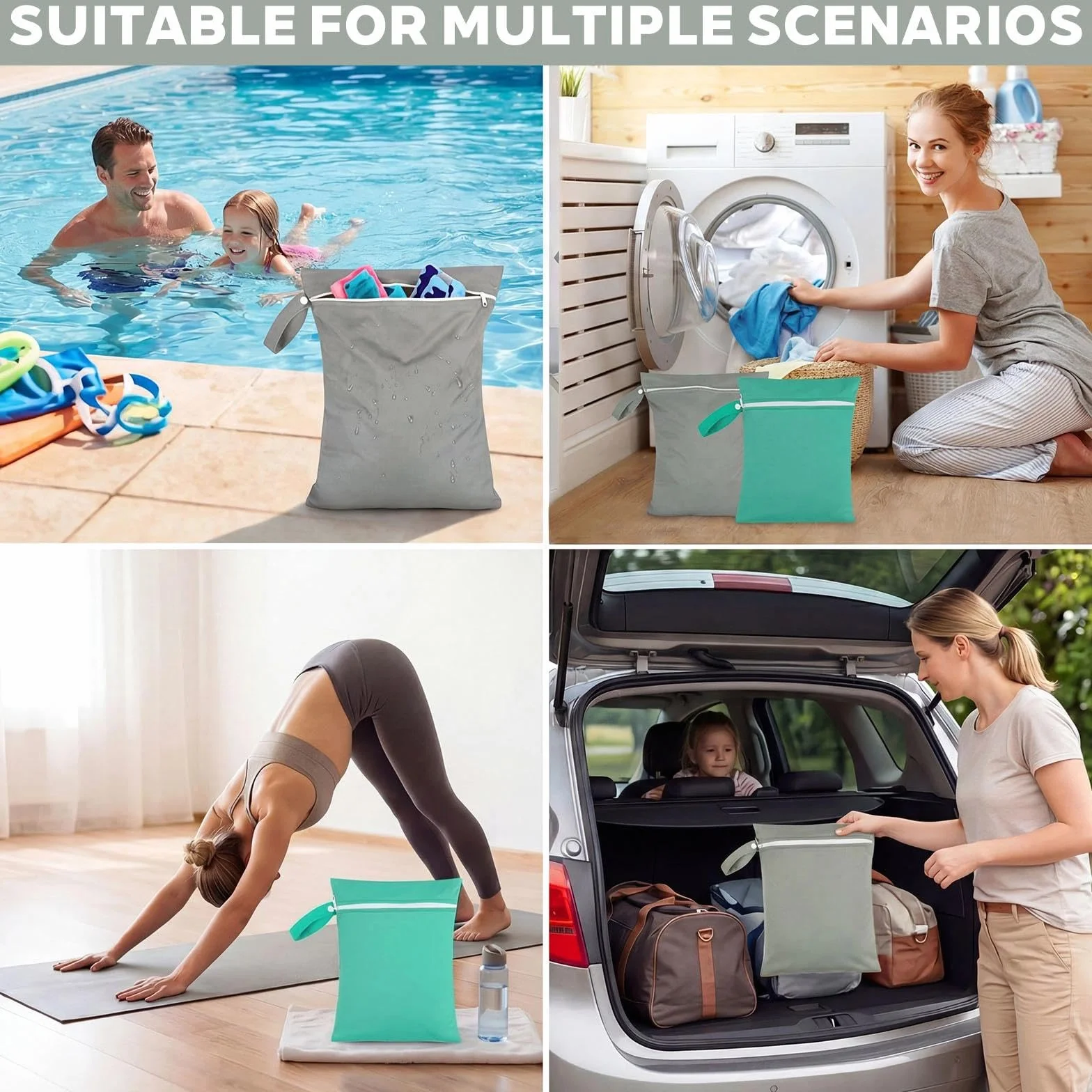 Bolsas Húmeda Seca 40x30 cm Impermeable Reutilizable con Cremallera y Asa para Hogar Natación Viaje