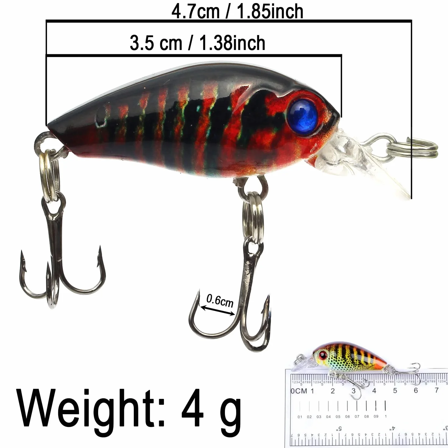 Señuelos de Pesca Crankbaits Flotantes 3D con Anzuelos Triples para Trucha Lubina Lucio