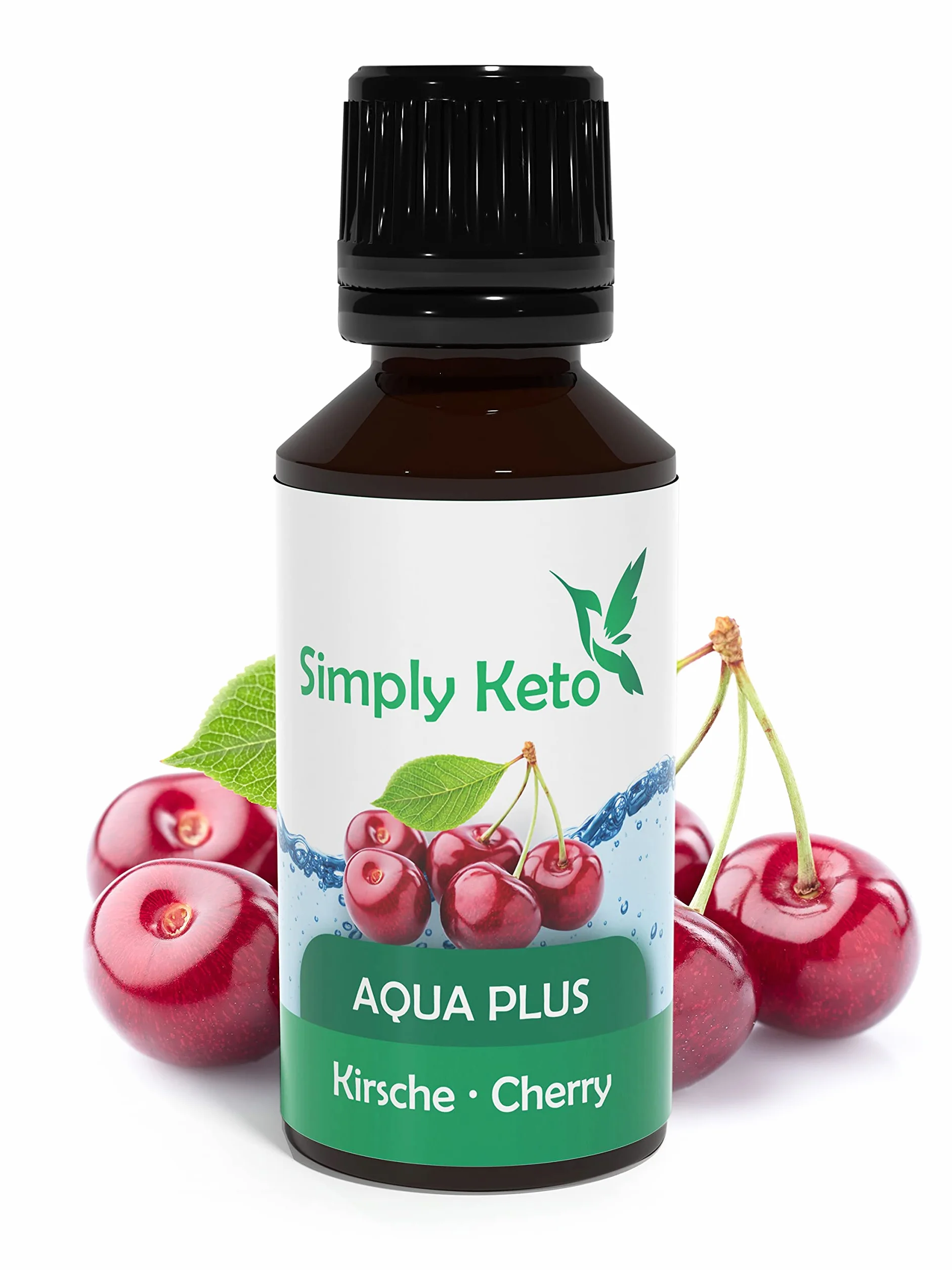 Simply Keto Gotas de sabor Aqua Plus (Cereza) 30ml - Gotas de sabor natural sin calorías - Alternativa al jarabe para 12 litros de agua con auténtico sabor - Sin aspartamo ni azúcar