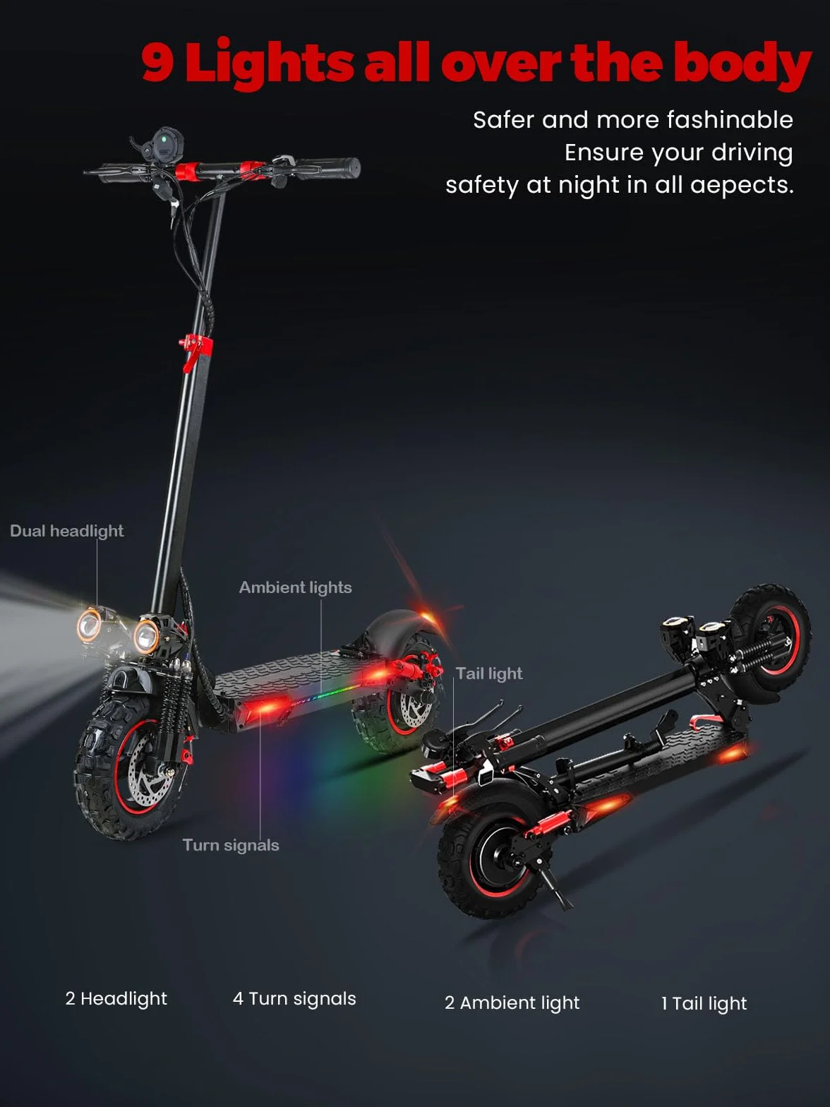 Patinete Electrico Adultos Plegable 1200W E-Scooter 45-55km Autonomia 11 Neumaticos Todo Terreno IPX5 Doble Frenos Suspension 3 Modos Velocidad Carga 150 kg