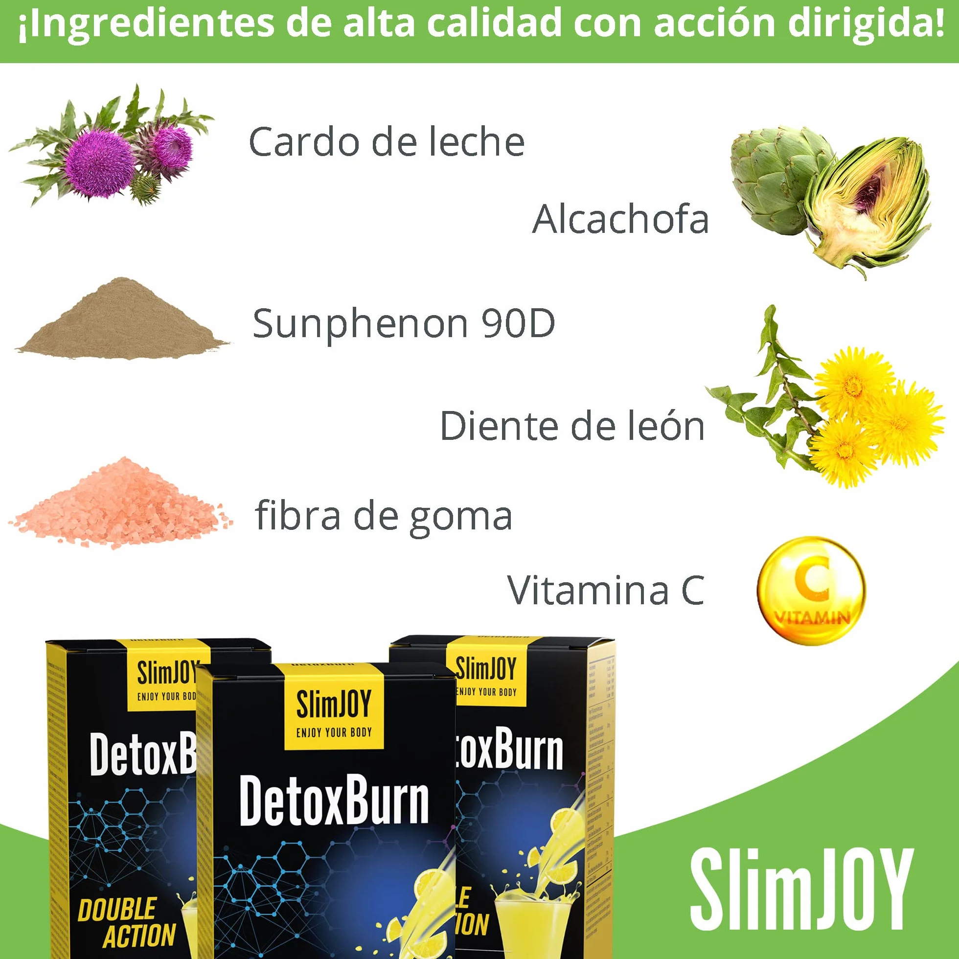 Detox - Bebida de Cardo Mariano, Alcachofa, Diente de Leon y Te Verde - 30 Sobres para 30 Días - Con E-Libro Gratuito - DetoxBurn Doble Acción, Sensilab Slimmium