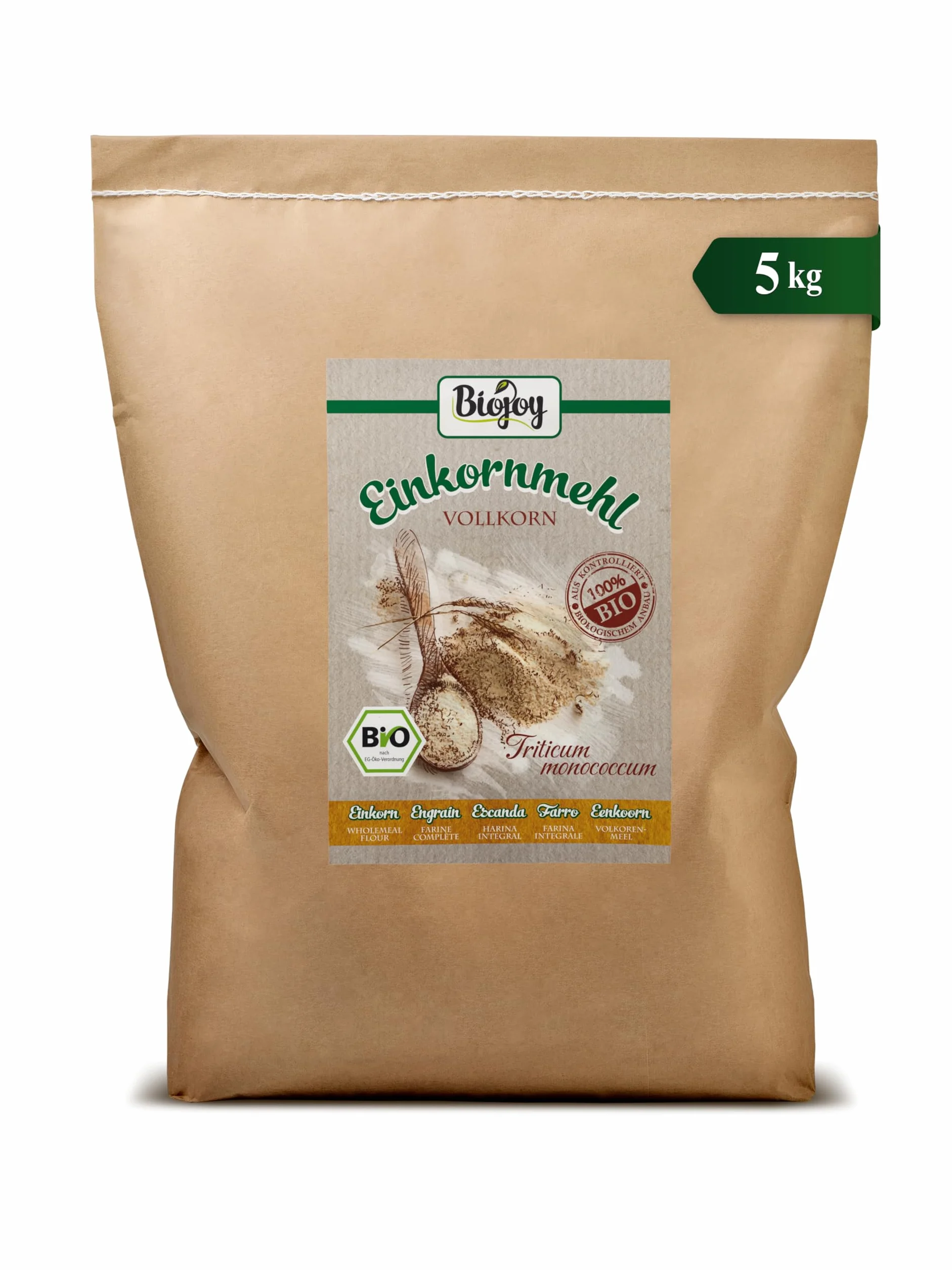 Biojoy Harina de Escanda Integral Ecológica (5 kg), Granos de Escanda molidas (Triticum monococcum)