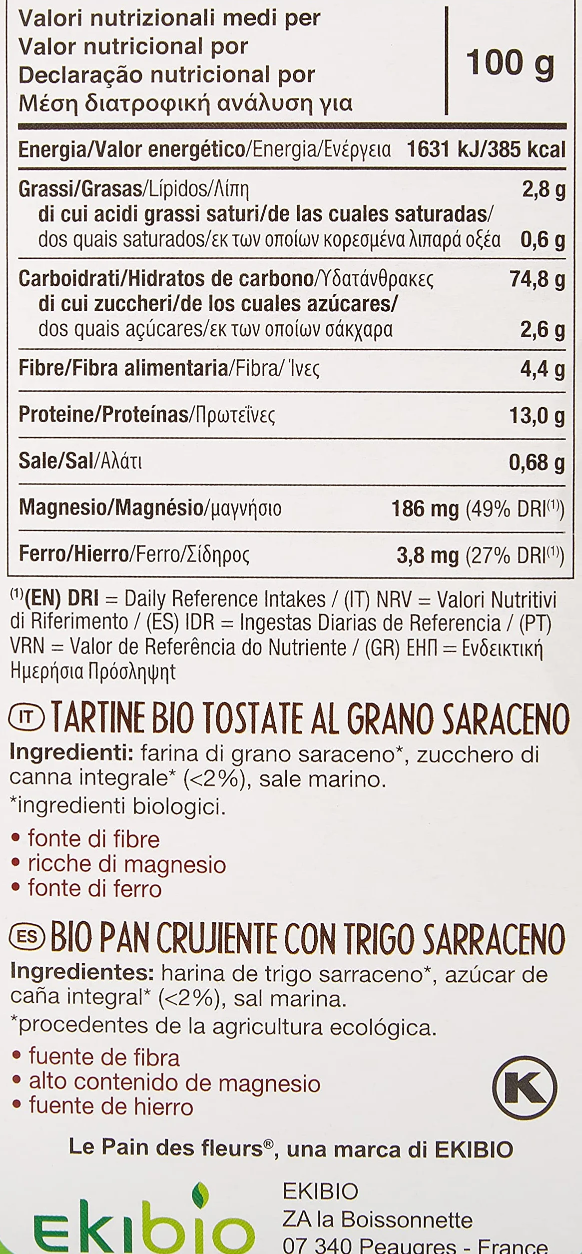 Le Pain des Fleurs KI GROUP SpA Priméal Tartine Al alforfón Orgánica 150 g
