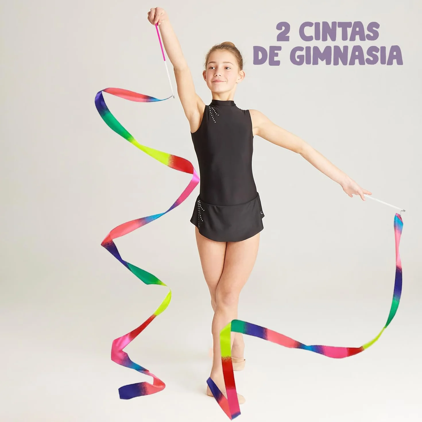 Cintas de Gimnasia Multicolores 2 Metros para Danza, Gimnasia Rítmica, Circo, Ejercicios de Suelo, Competición