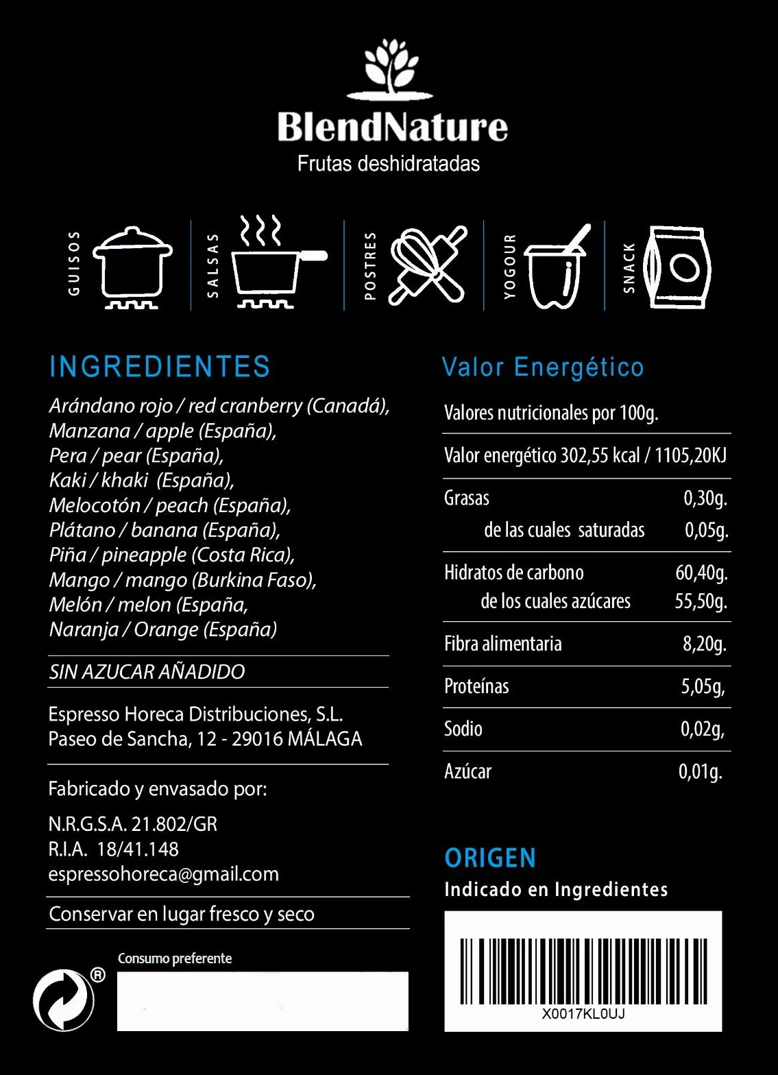 Fruta Deshidratada Sin Azucar Añadido - MIX 10 Mango Naranja Platano Manzana Pera Kaki Melocoton Piña Melon Arandanos 500g - 100% Natural – Ideal para Pasteles Cocteles o Snack – Sin Gluten