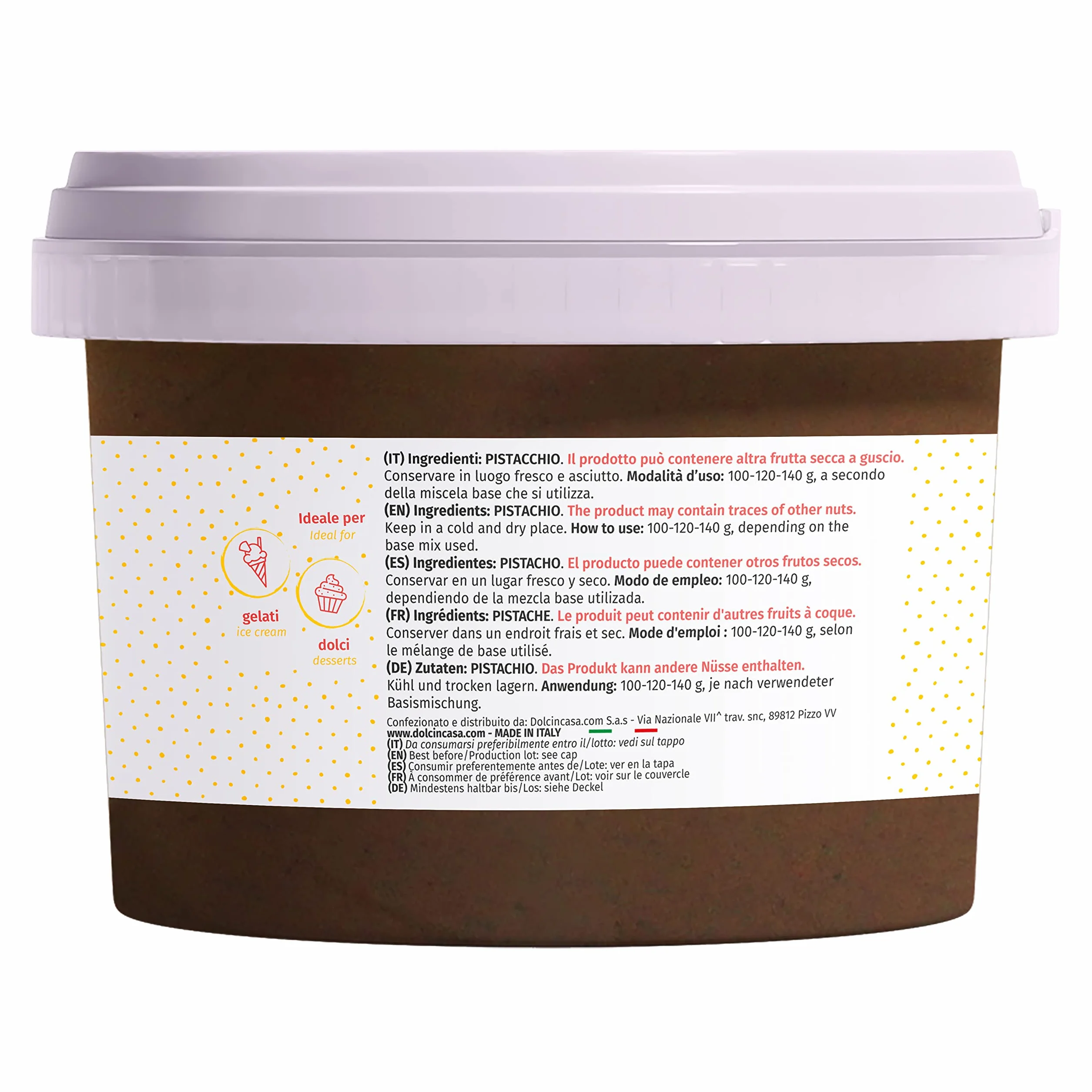 Dolcincasa-com Pasta de Pistacho Sicilia 100% Pura Natural Sabrosa Suave Versátil sin Colorantes para Helados Pastelería Uso Doméstico y Profesional Paquete de 500g Sin Gluten
