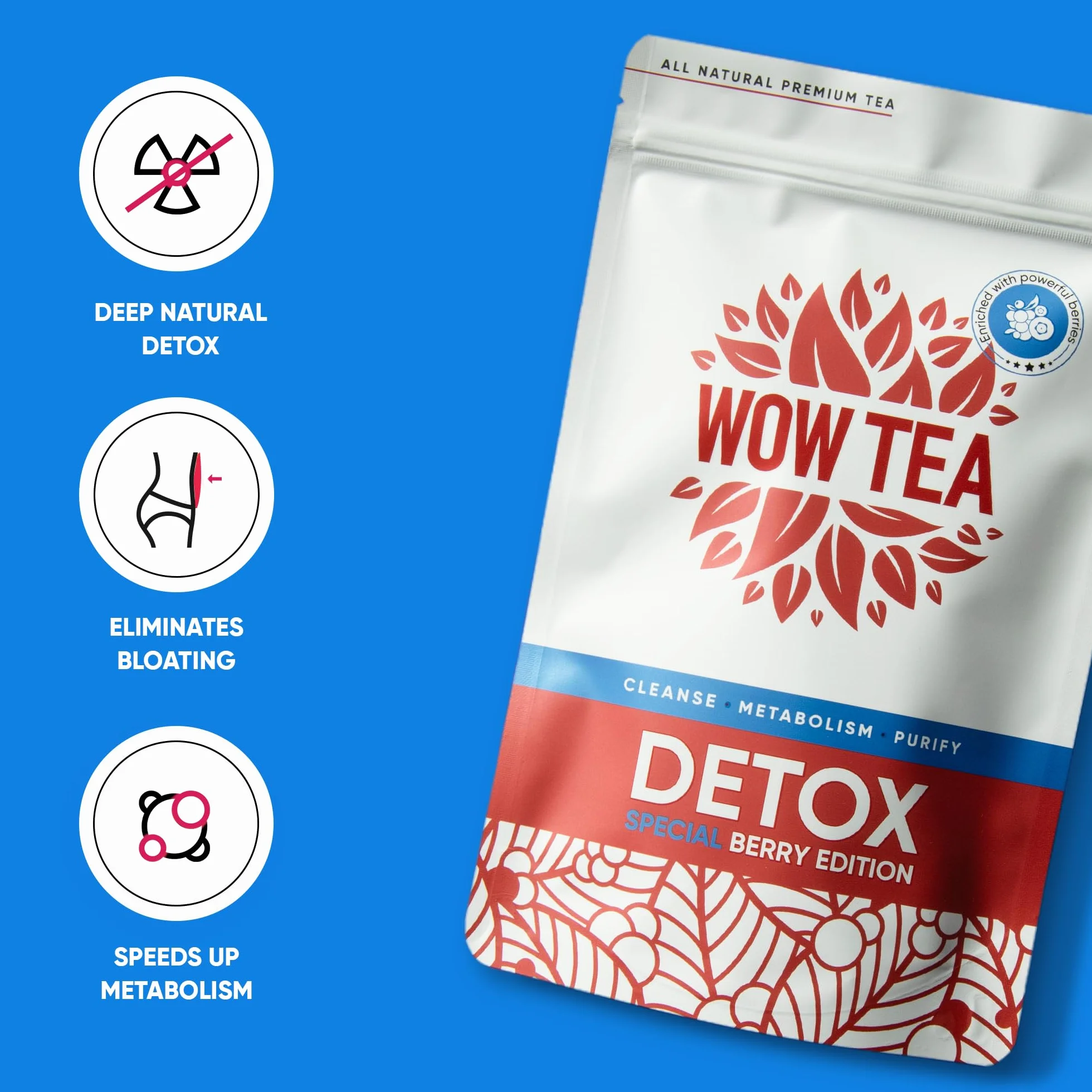 WOW TEA: Double Berry Slim Team 1 (talla única, té de desintoxicación de bayas + superfruta)