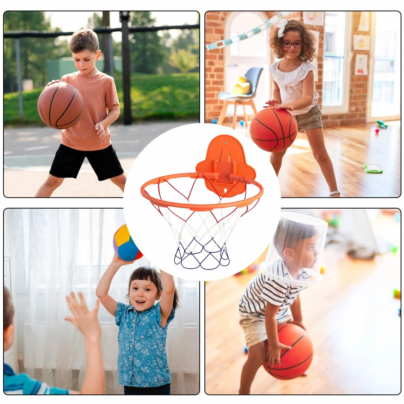Aro de baloncesto reforzado 32 cm plegable montaje en pared silencioso para niños