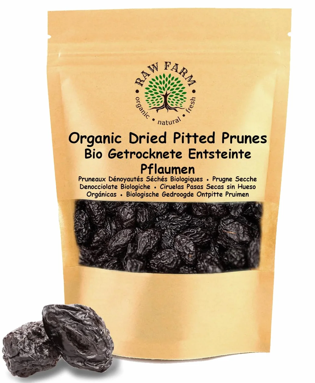 Raw Farm - Ciruelas Secas Bio Sin Hueso - 1kg - 100% Naturales, Sin Azúcar Añadido ni Edulcorantes, Suaves, Jugosas y Aromáticas