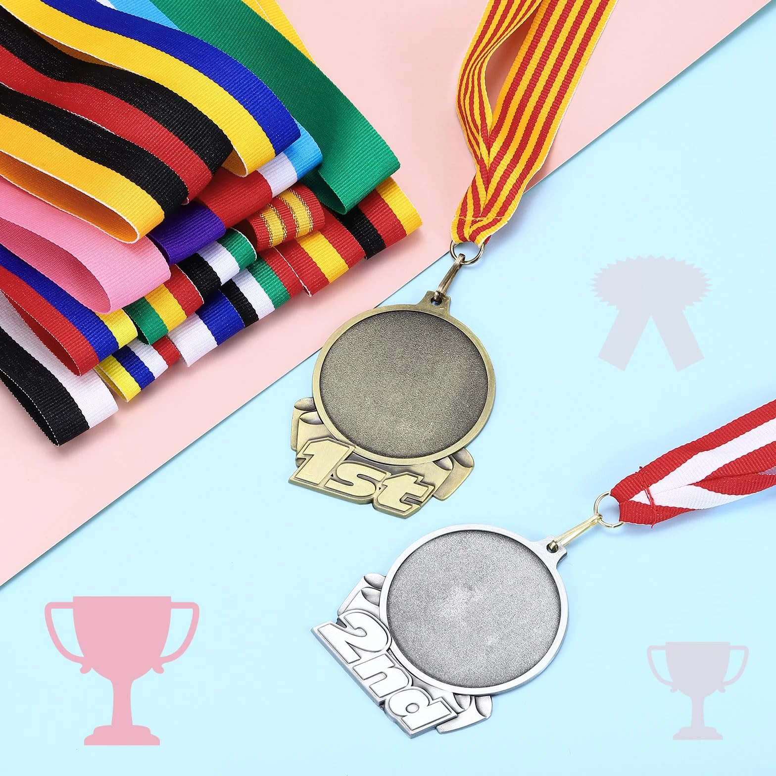 PATIKIL Cinta de Cuello para Medalla, Cordones de Poliéster con Clip a Presión, Cintas de Premio en Blanco
