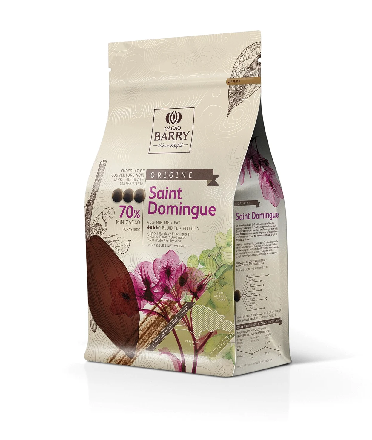 Cacao Barry Origine - 70% Saint Domingue Chocolate Negro Cobertura (pistoles) 1kg