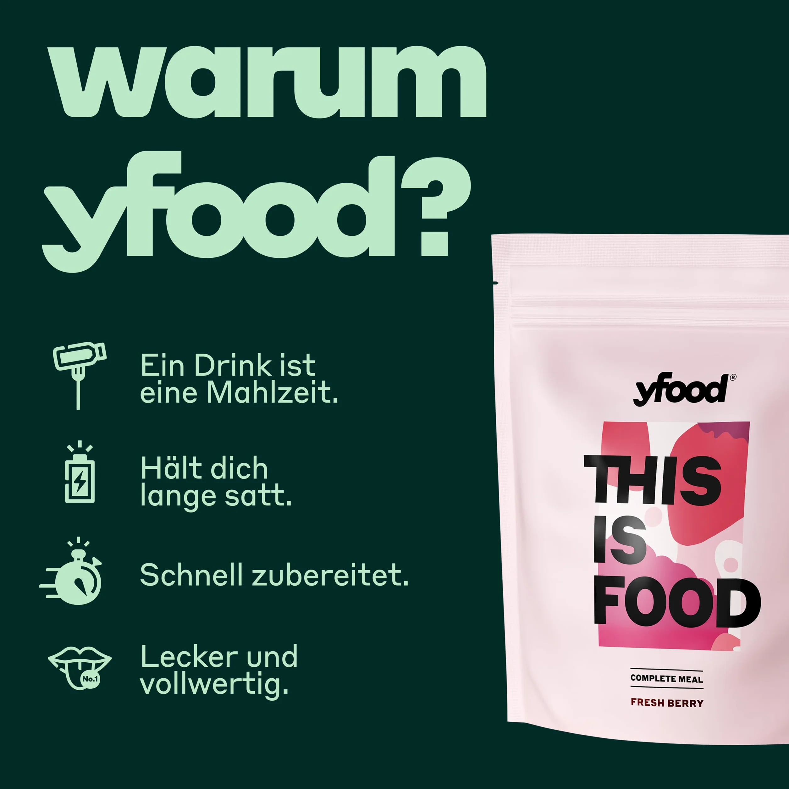 yfood Bebida Fresh Berry – 12 comidas de 400 kcal en polvo – 25 g de proteínas, vitaminas y minerales – Sabor: baya