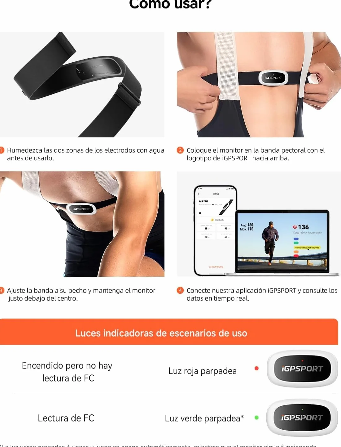 iGPSPORT HR40 Monitor de Ritmo Cardíaco Bluetooth Ant+ Correa de Pecho para Correr Ciclismo Gimnasio