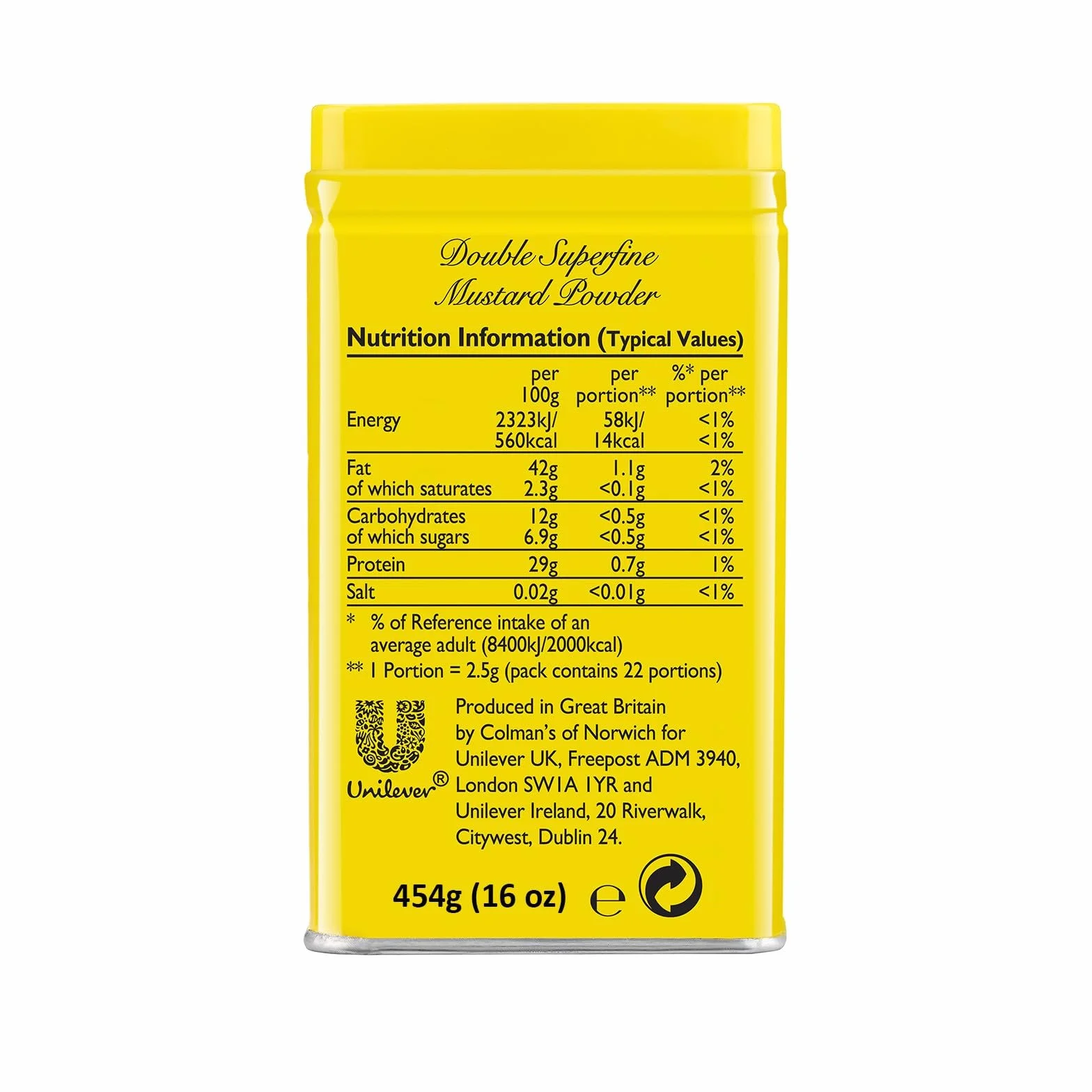 Colman's Original Mustard Powder, mostaza inglesa harina de mostaza vegana sin aditivos artificiales (2 Pieza (2 x 454g))