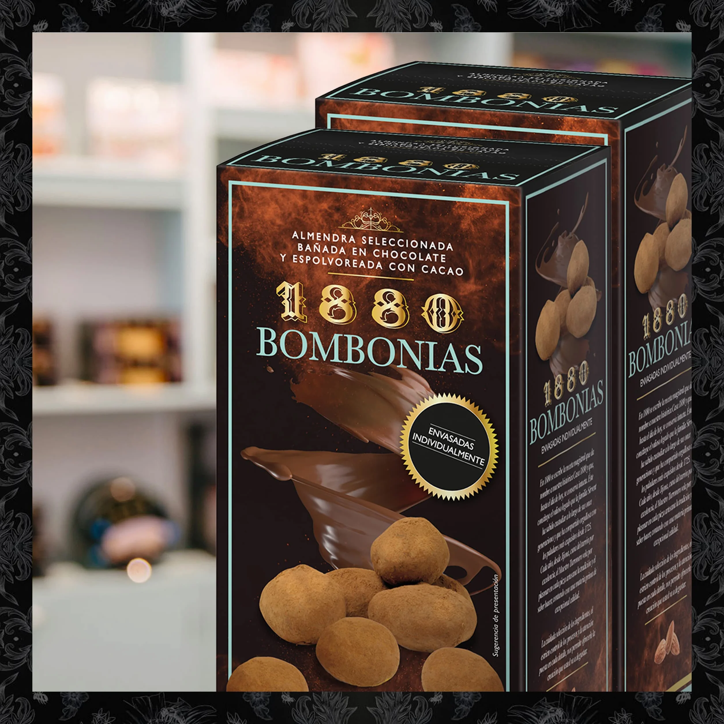 1880 - Bombonias de Almendra Caramelizada recubierta de Chocolate Blanco y espolvoreadas de Cacao | Envoltorio Individual | Calidad Suprema Snack de Turrón 160G