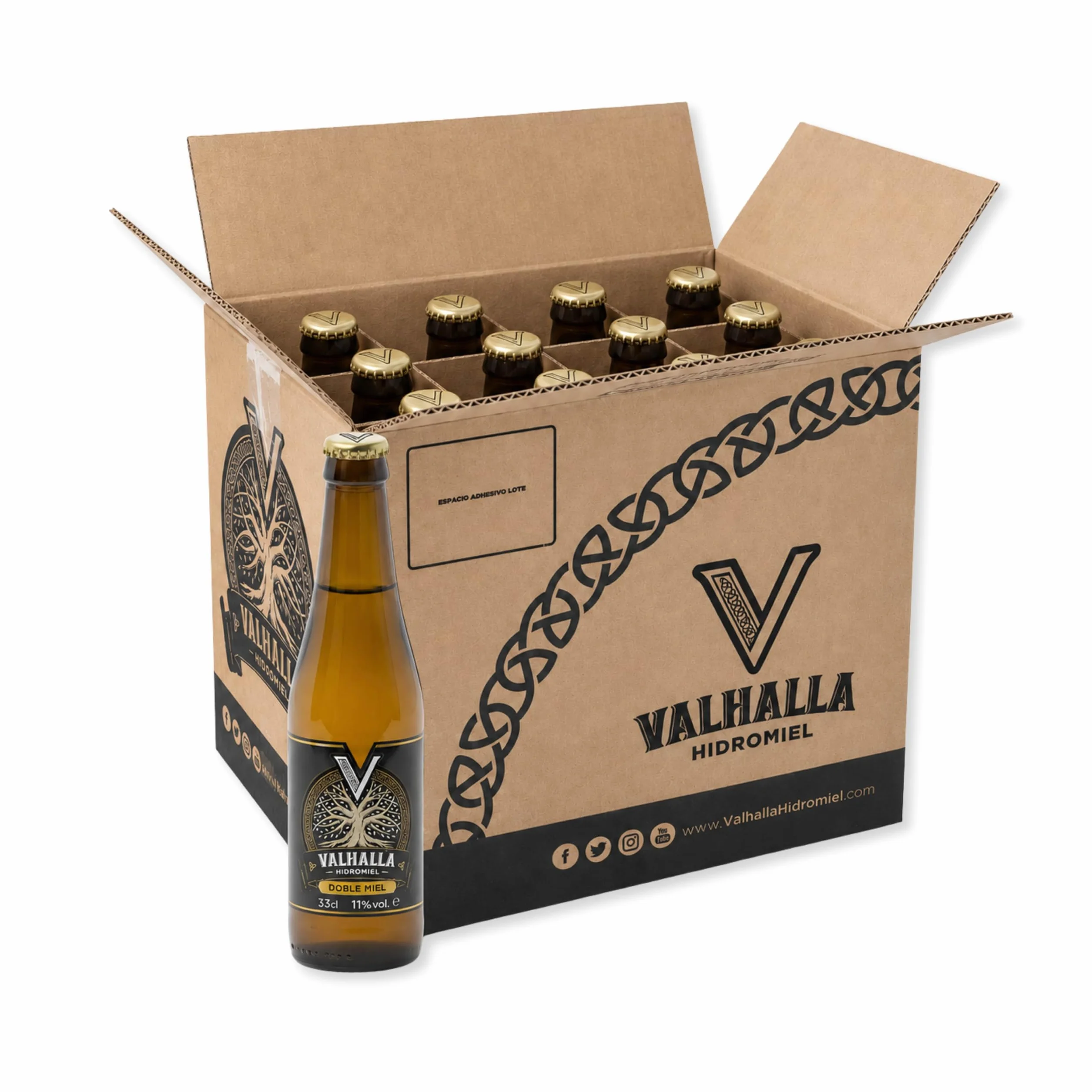Valhalla Hidromiel Doble Miel | Cerveza Artesanal Estilo Show Mead Dulce | Bebida Natural con Aroma de Higos Pasas y Flores | Caja 12 Botellines 33cl | Sin Gluten ni Sulfitos | 11% Grados Alcohol