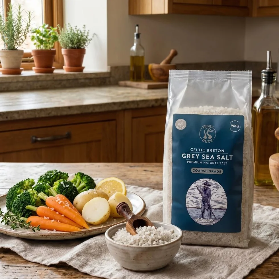 Veggy Duck - Sal Celta - Sal Gris Celta Bretona Gruesa (900g) - Sin Refinar | Natural | Sin OMG | Vegana | Genial para Cocinar