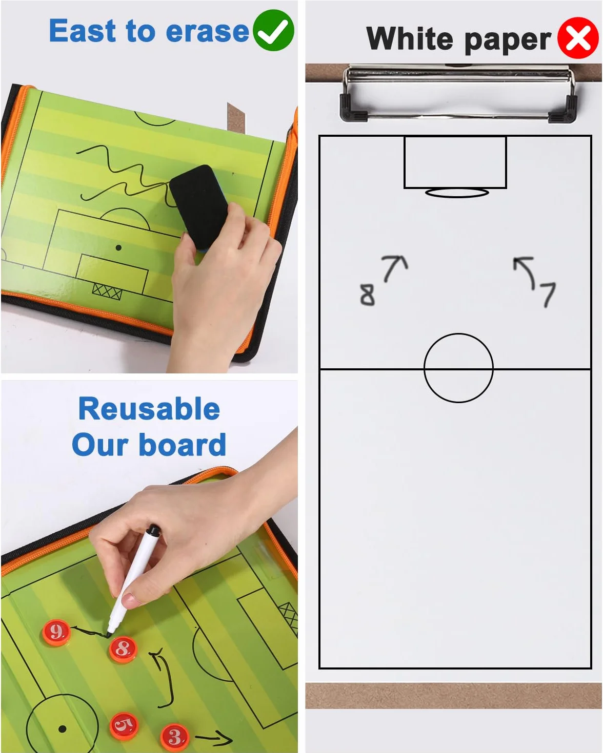 Jissta Carpeta Táctica Plegable Entrenador de Fútbol Coachboard Magnética