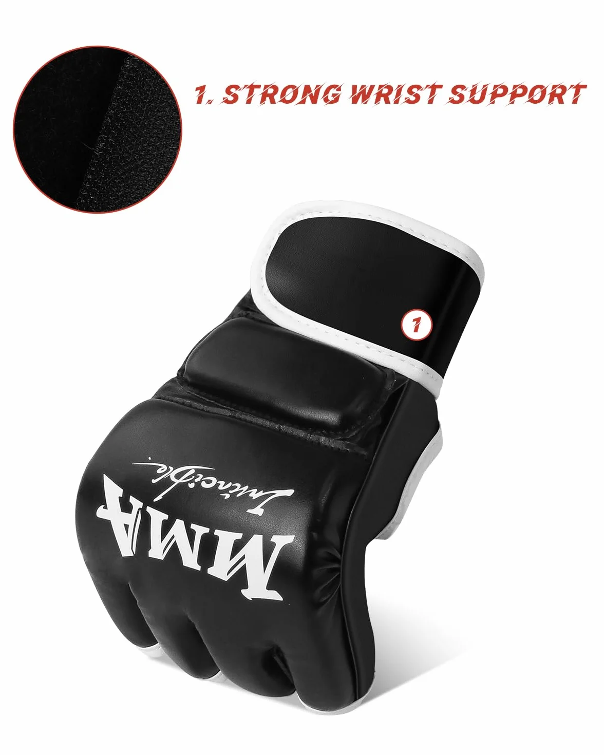 Guantillas MMA y Guantes de Boxeo Semidedos Ajustables Transpirables para Kickboxing Entrenamiento