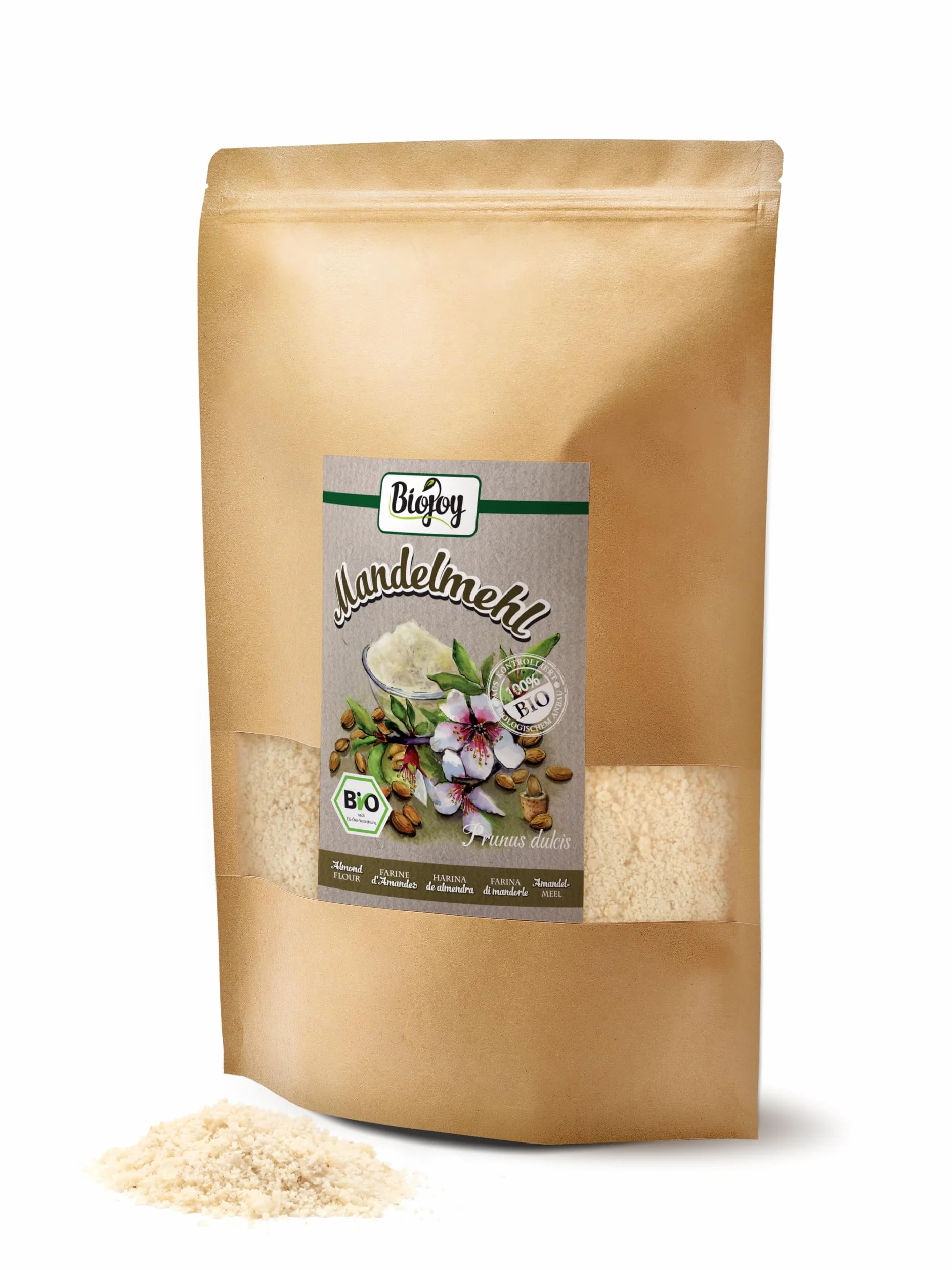 Biojoy Harina de Almendra Desgrasada Ecológica (1 kg), molida suavemente y sin aditivos