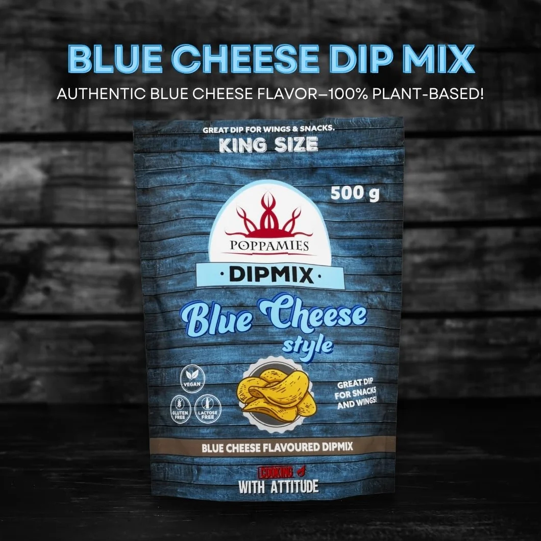 Poppamies Dipmix Blue Cheese Style – Polvo para dip vegano con sabor a queso azul, ideal para alitas, verduras y snacks – Sin gluten, sin lactosa – 500g
