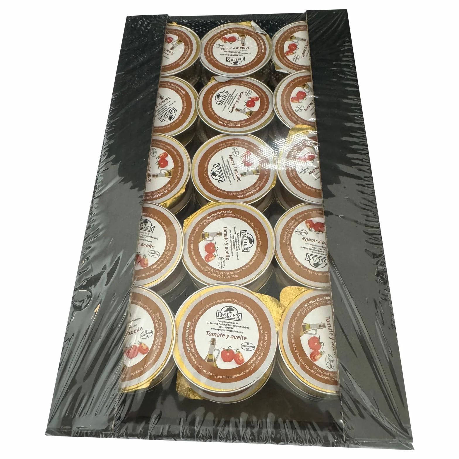 Deliex - Monodosis de tomate y aceite 45 unidades x 25 gr, Desayuno tradicional Extremeño en pequeñas latas de aceite de oliva virgen extra y tomate triturado