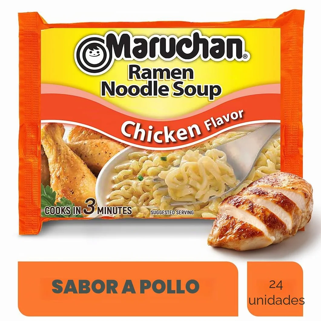 Maruchan Sopa de Fideos Ramen Sabor a Pollo, Fideos Instantáneos Japoneses, 3 oz (Paquete de 24)