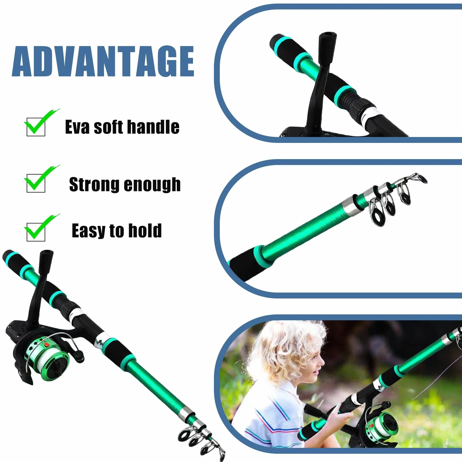 Juego de cañas de pescar para niños 1,8 m telescópica con carrete y cebo