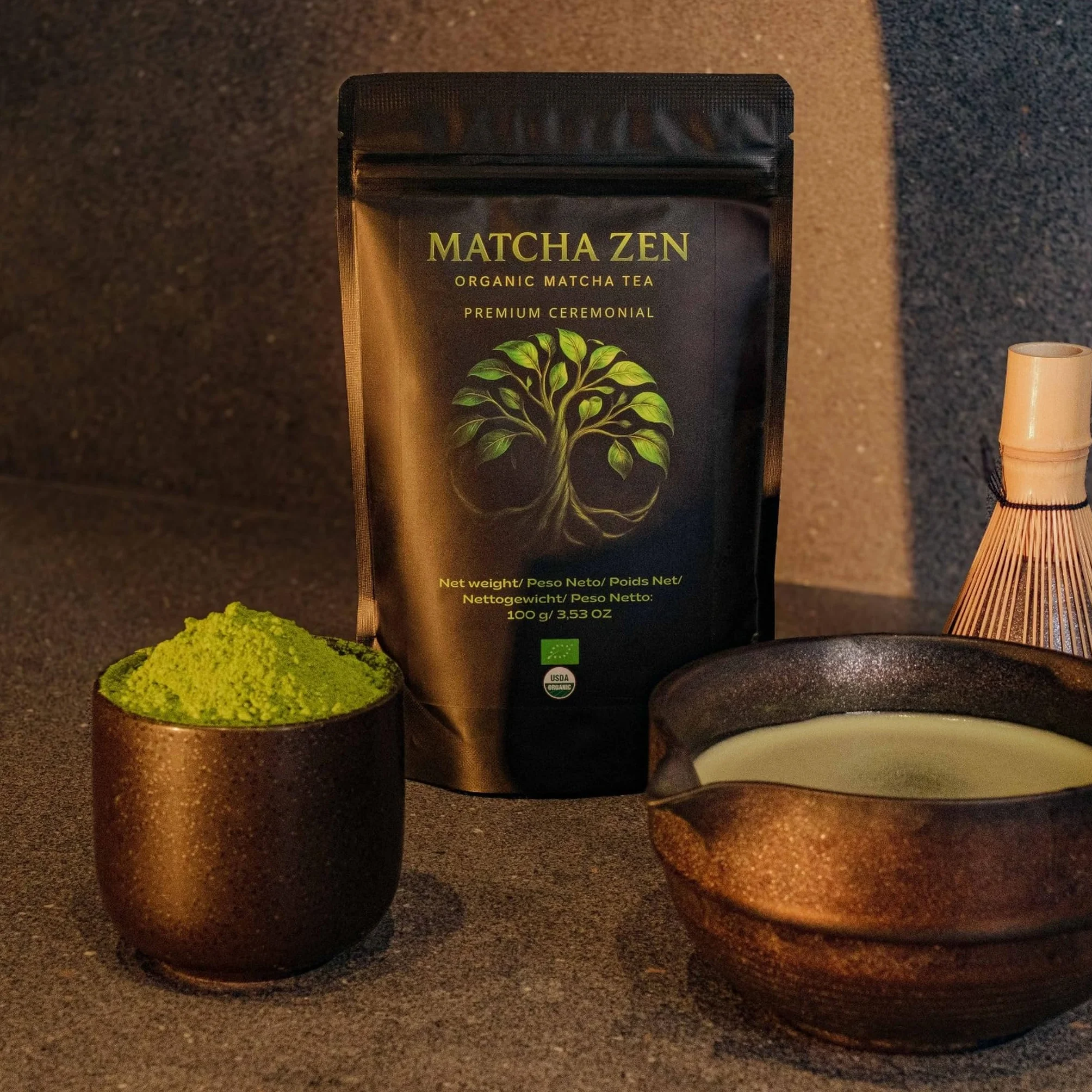 Té Matcha grado Ceremonial premium bio 100 g| Matcha 100% ecológico | Té verde en polvo orgánico | Macha en polvo | MATCHA ZEN
