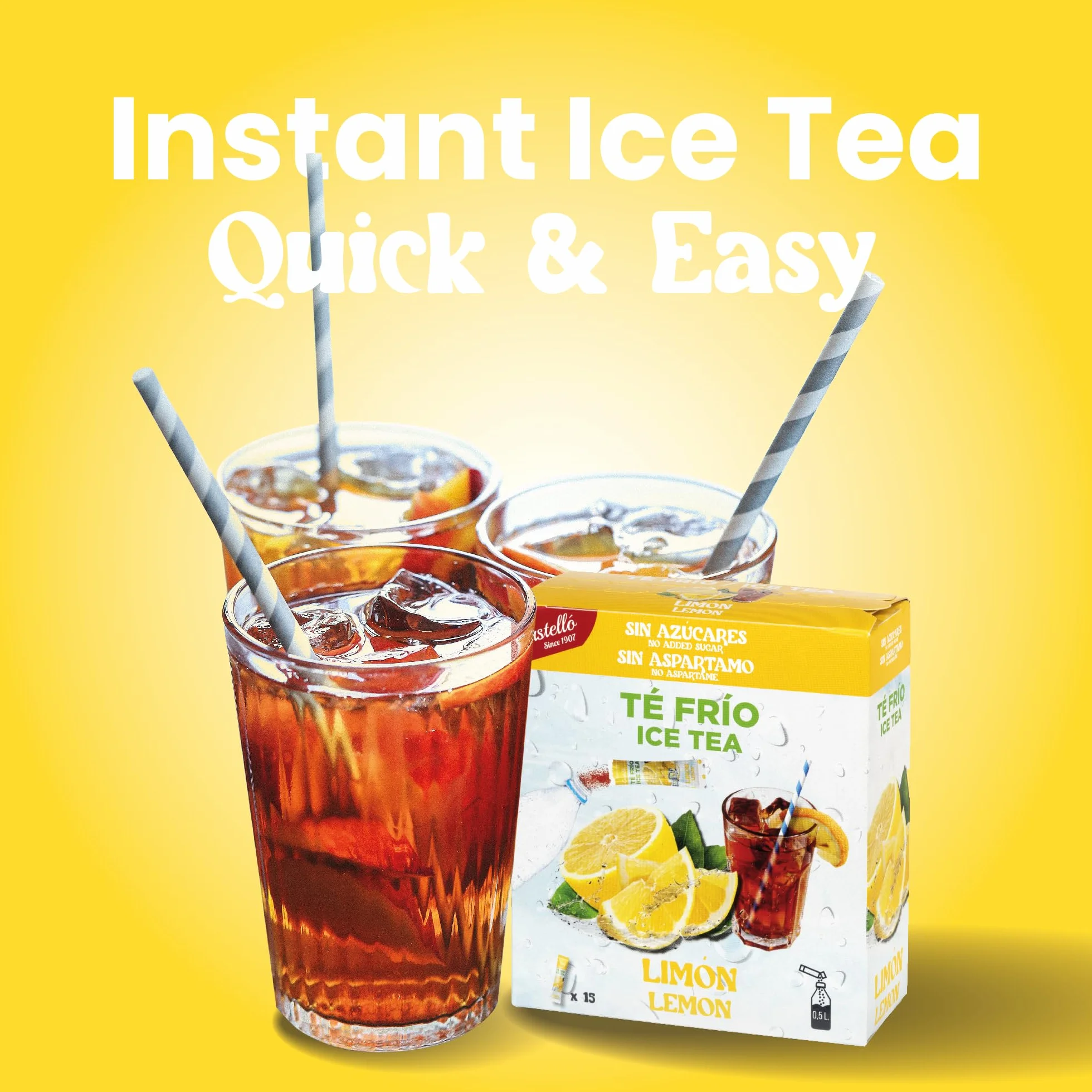 Castello since 1907 Té Frío (Ice Tea - Iced Tea) Zero & Instantáneo | Limón | 15 sobres | 1 sobre = 500 ml de Té | 0 Calorías | 0 Azúcar | 0 Aspartamo