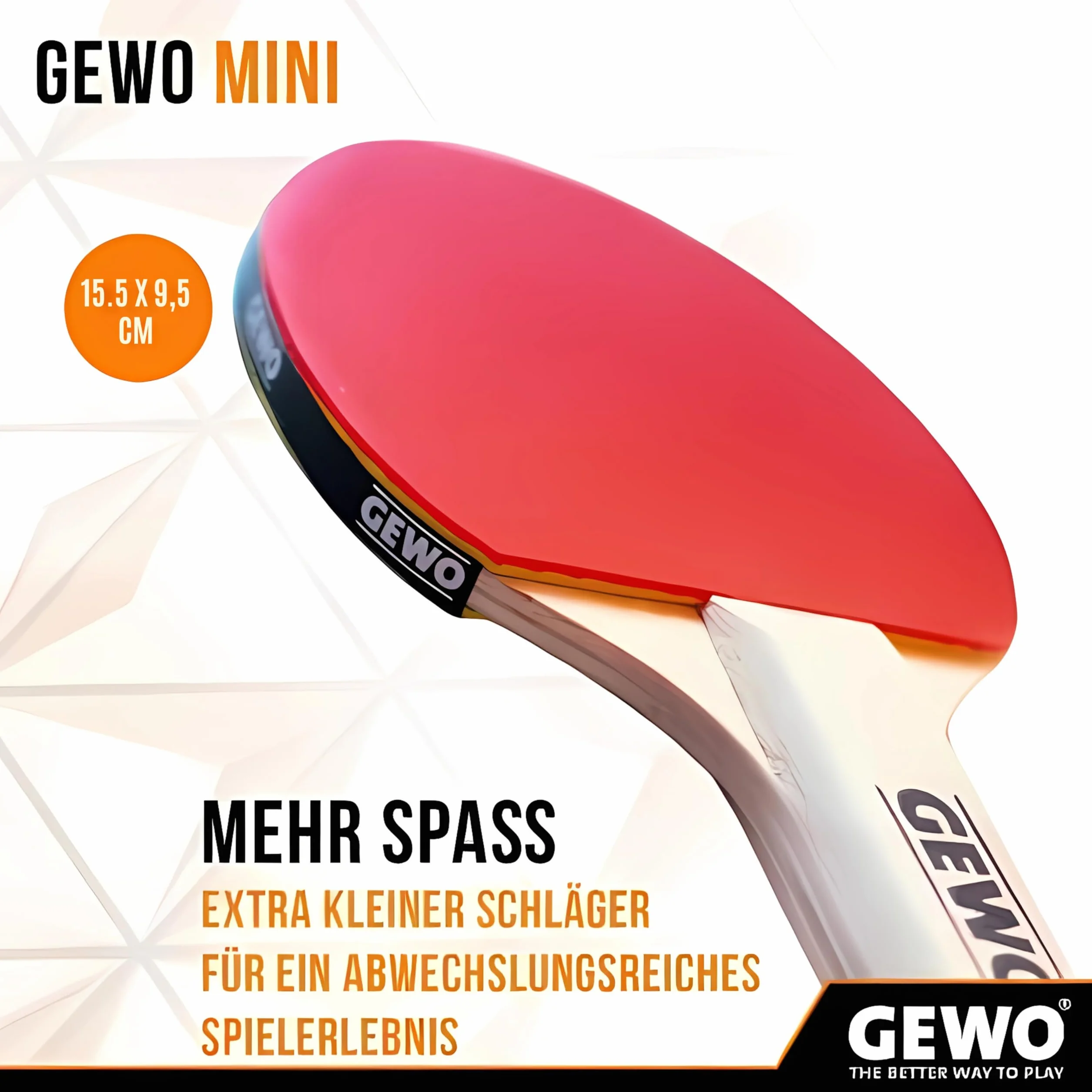 GEWO Mini Raqueta de Ping Pong con Mango Reducido 15,5 x 9,5 cm