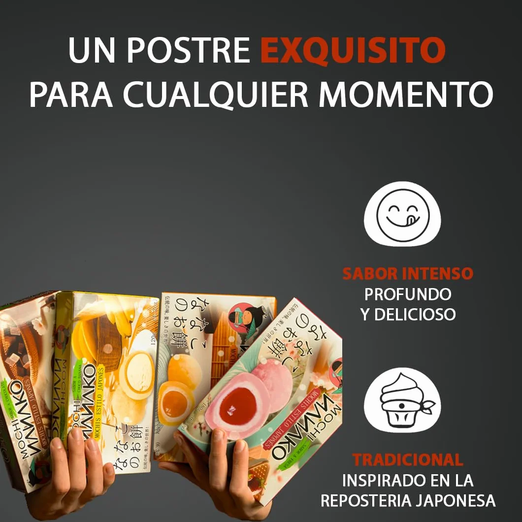 JAPON MARKET Pack 4 Mochis Japoneses: 2 de Mango y 2 de Chocolate - Dulce Asiático, Postre Exótico - 600g - Caja de Chuches Japonesas