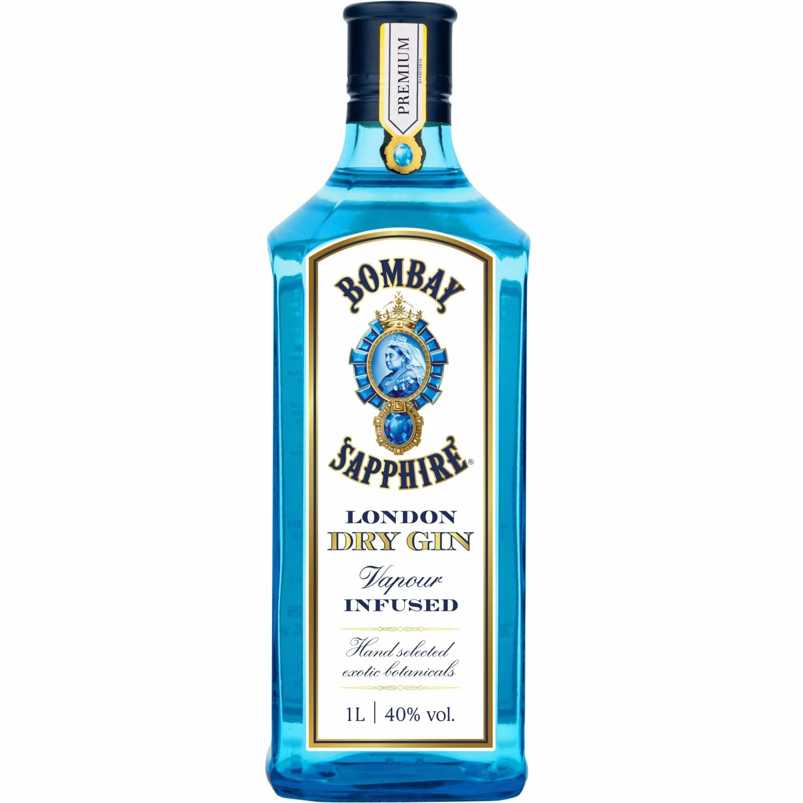 Bombay Sapphire London Dry Gin, 40% Vol., 100 cl / 1 L, bebida espirituosa 100% infusionada al vapor con 10 botánicos seleccionados a mano