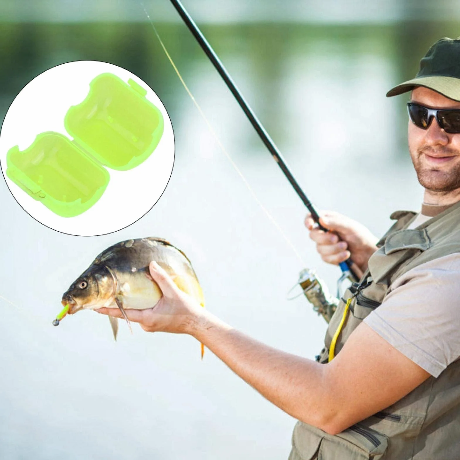 Caja de Anzuelo de Pesca 50 Piezas Plástico Amarillo Fluorescente Calamar Señuelo
