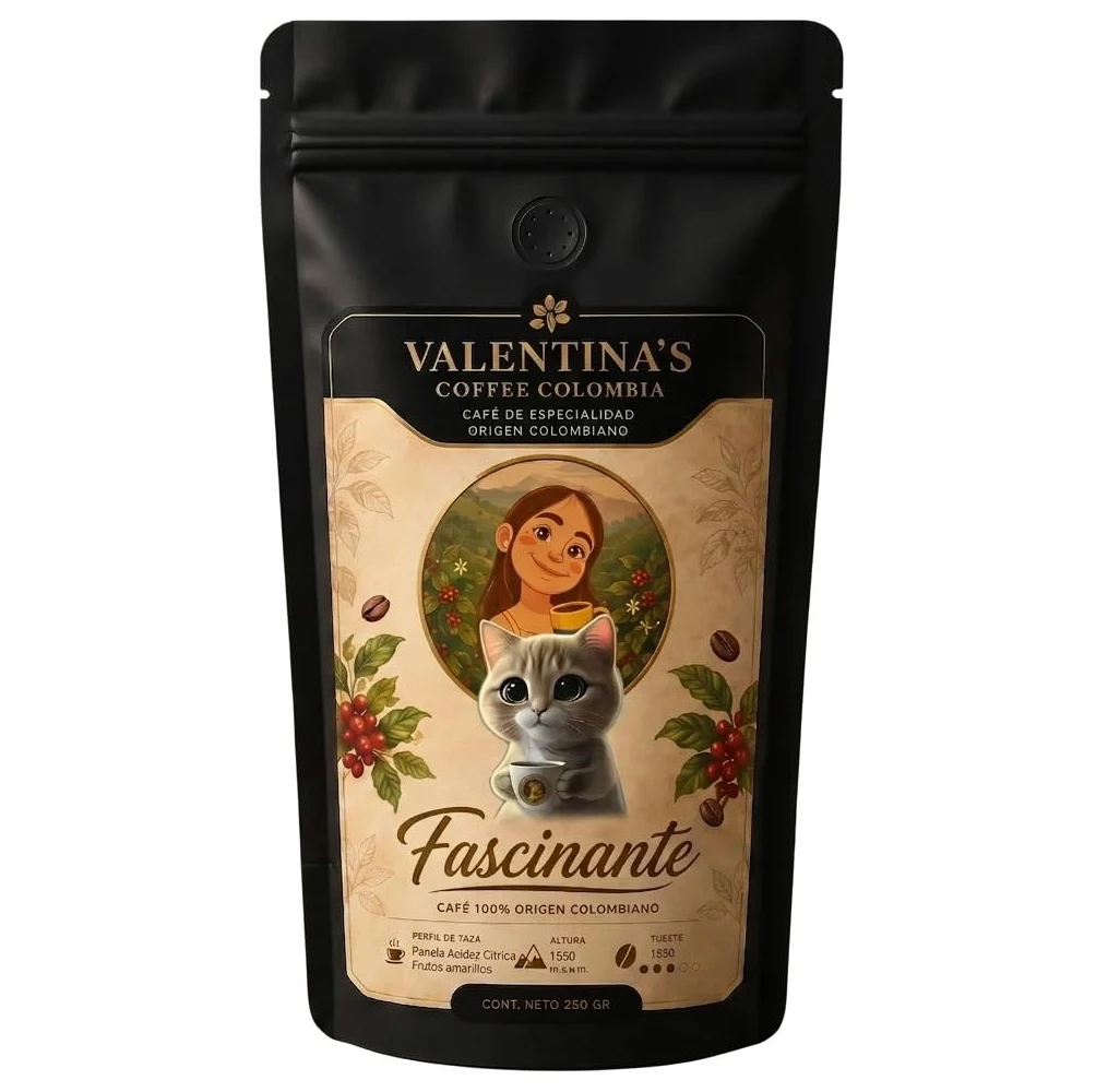 Valentina's Coffee | Fascinante | 1000 gr | En Grano | Sabor Dulce de panela, frutos amarillos y acidez citrica brillante | Intensidad Media | 100% Café Colombiano de Especialidad