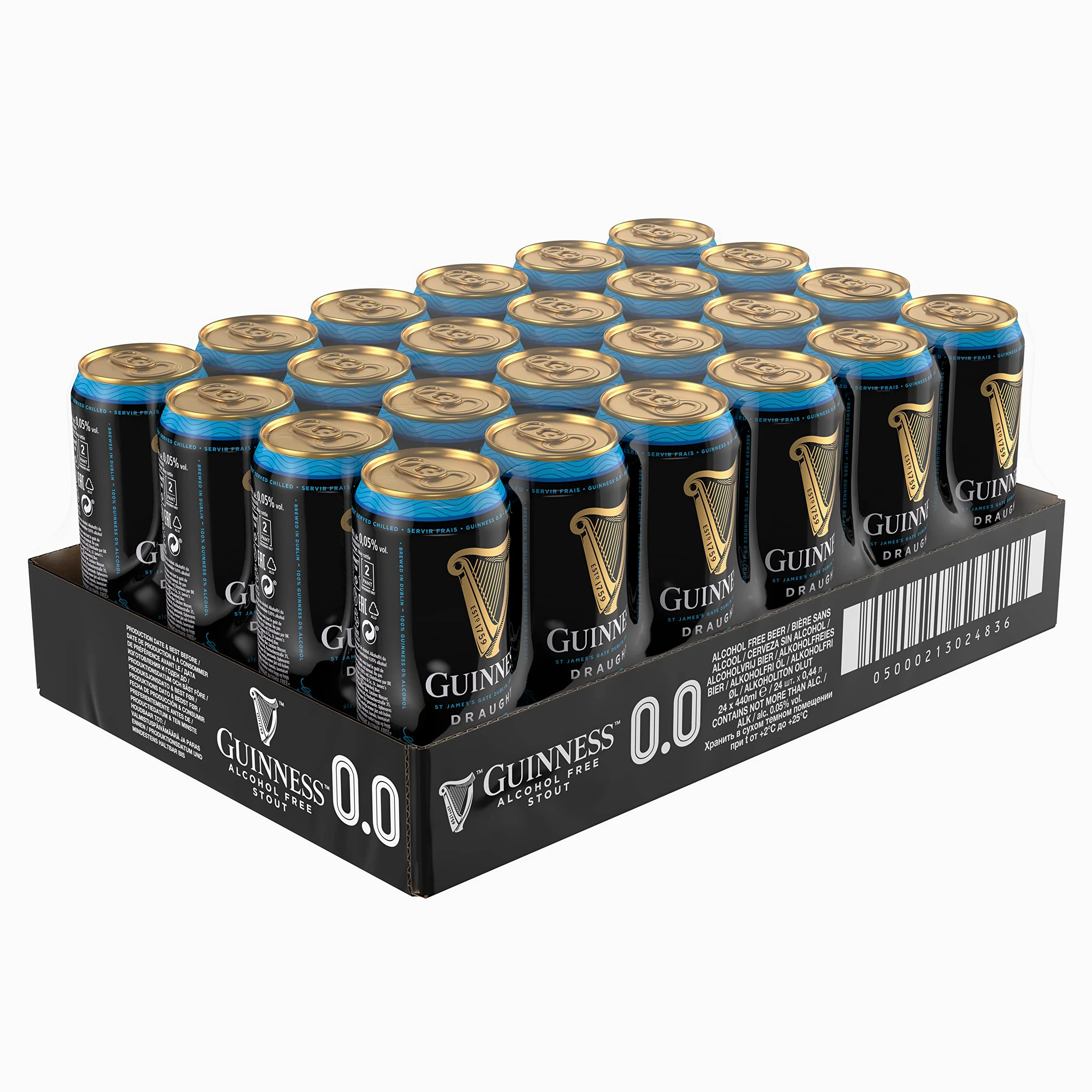 Guinness Draught 0.0 Cerveza Negra irlandesa, Pack Lata, 24 x 44 cl