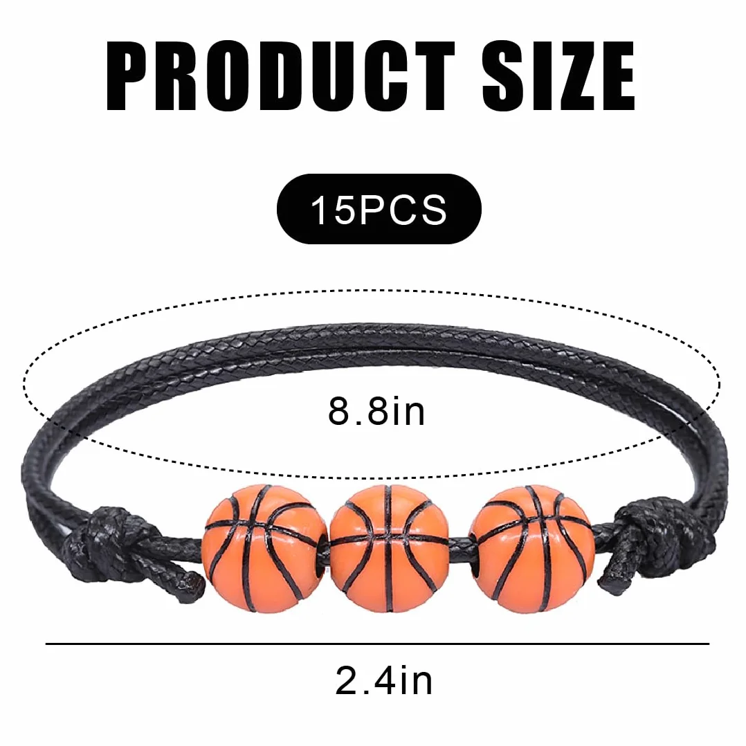 Pulsera de Baloncesto Trenzada Ajustable 15 Piezas para Adolescentes Adultos Hombres Mujeres