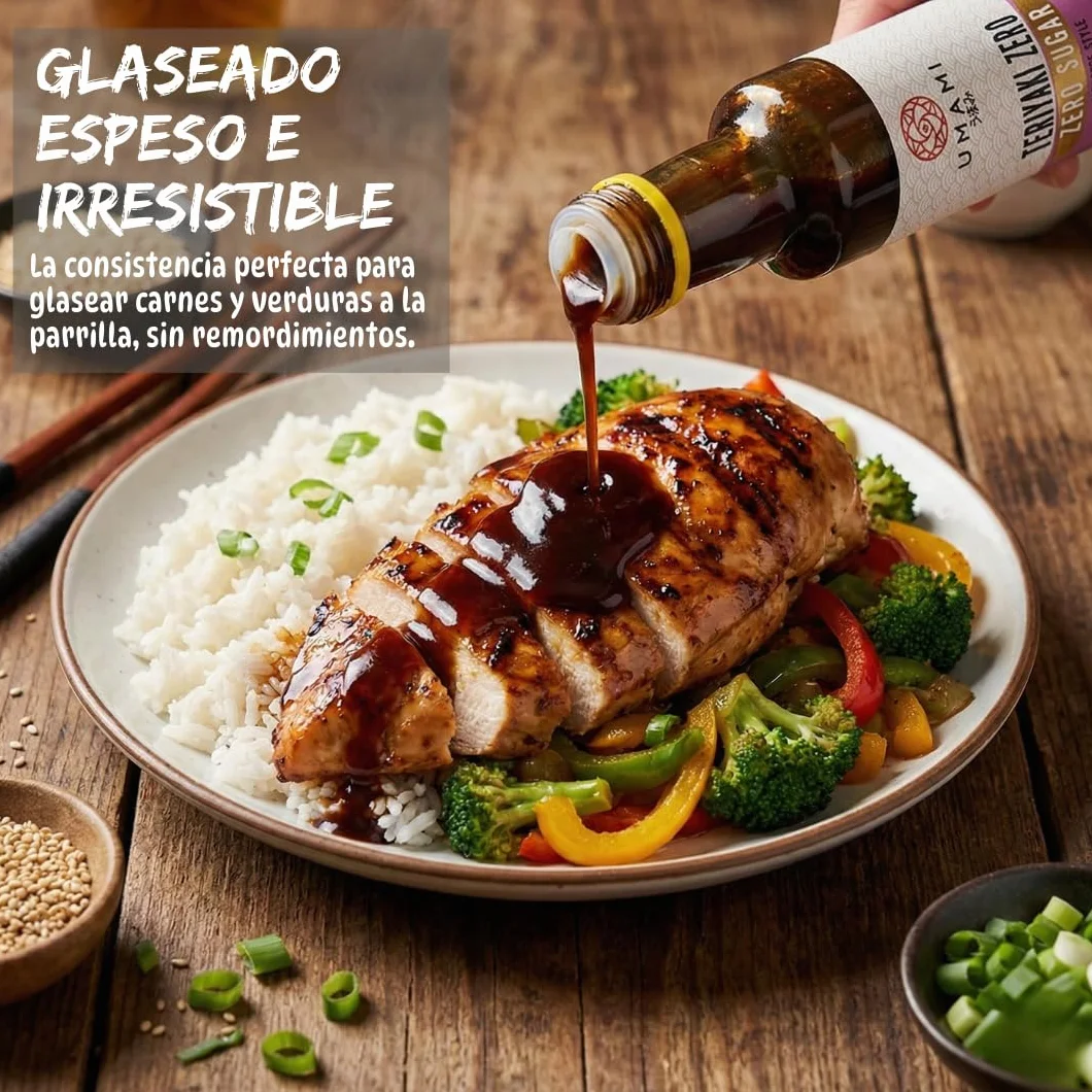 Umami Salsa Teriyaki Zero 250ml - Sin Azúcares Añadidos, Cero Calorías, Low Carb - Ideal para Dieta Keto y Fitness - Aderezo para Pollo, Salmón y Verduras - Sabor Japonés Auténtico