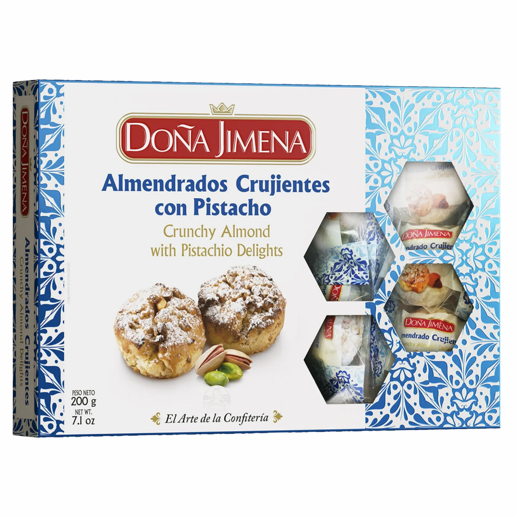 DOÑA JIMENA - Almendrados Crujientes con Pistacho, 200 g, Textura Crujiente con Pistacho y Almendra Tostada, Envasados Individualmente, Dulce Tradicional Español, Calidad Suprema