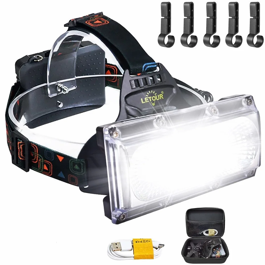 LETOUR Linterna Frontal Recargable COB Alto Brillo Impermeable Camping Trabajo