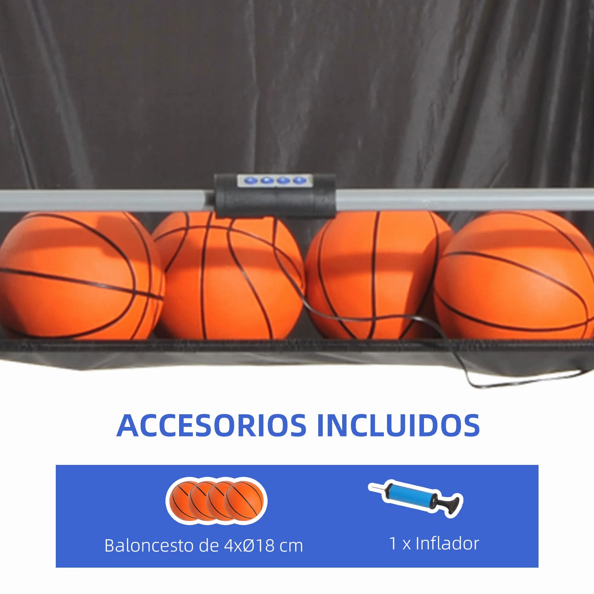 HOMCOM Juego de Canastas Plegable, Máquina de Baloncesto con Contador y Marcador Electrónico, Acero, 205x110x205 cm