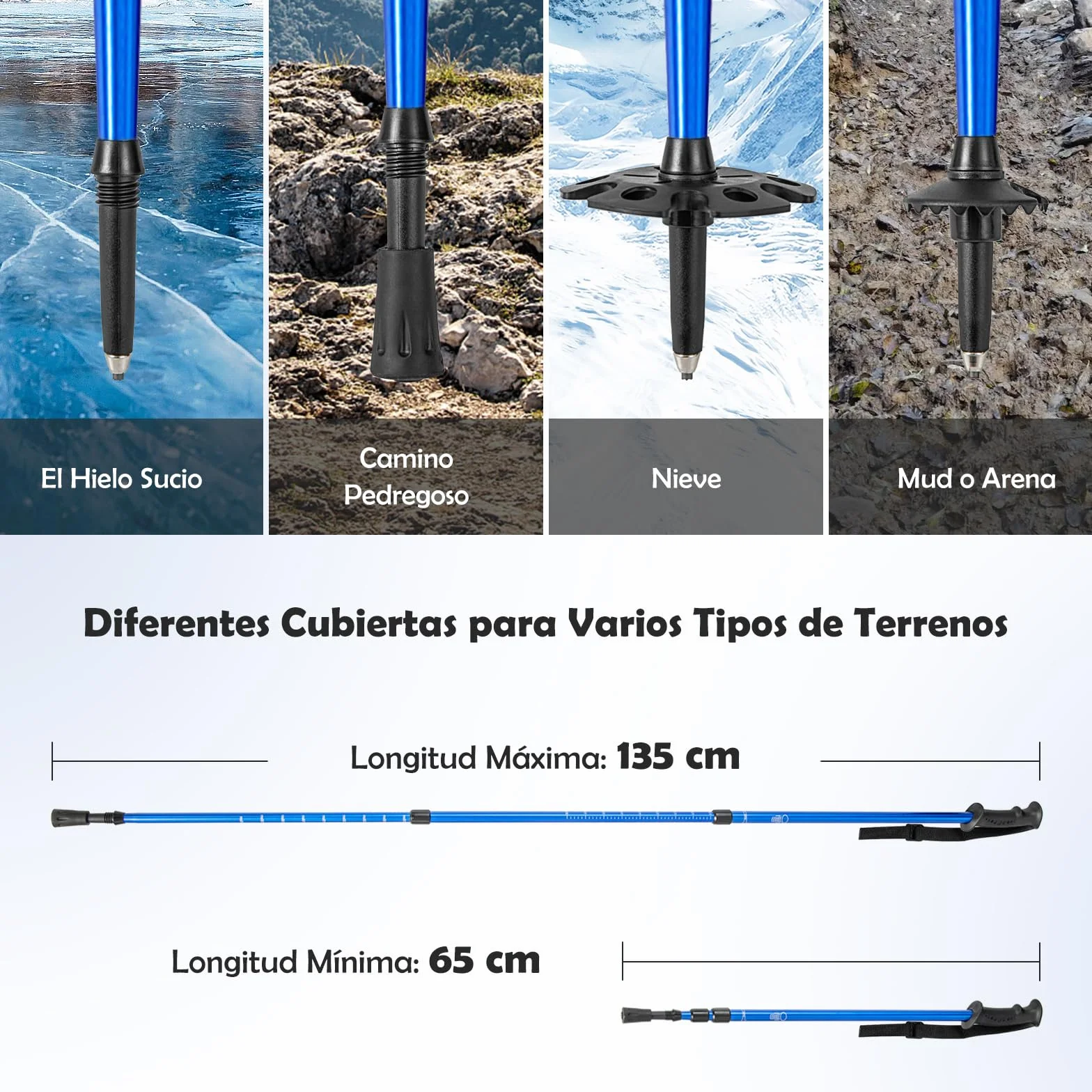 GYMAX Juego de Raquetas de Nieve 3en1 Aluminio 53/63/76 cm Bastones de Trekking Bolsa de Transporte