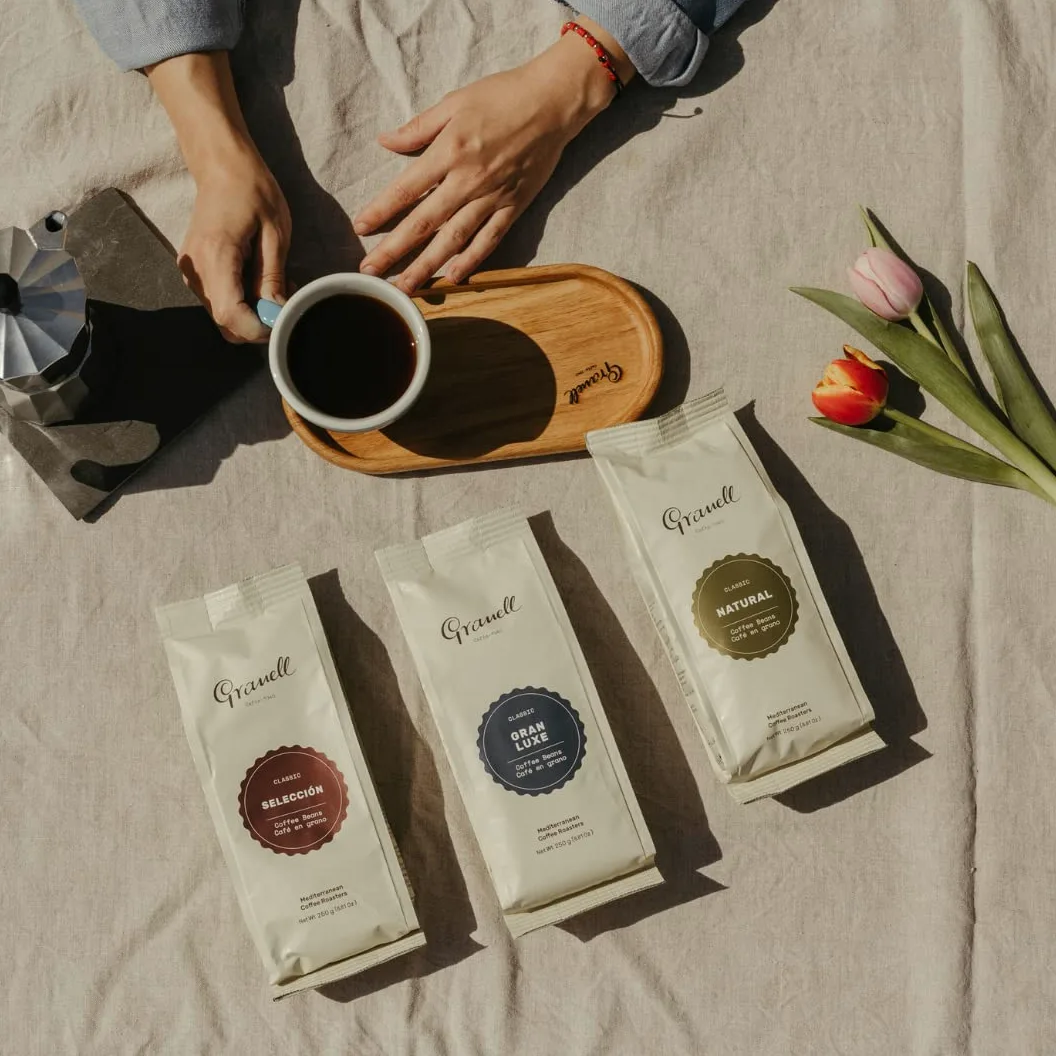 Granell Cafes ·1940 - Pack Degustación Café en Grano | Colombia, Brasil, Selección, Gran Luxe & Natural | Blend Arábica y Robusta de Tueste Natural | 5 Paquetes x 250 Gramos