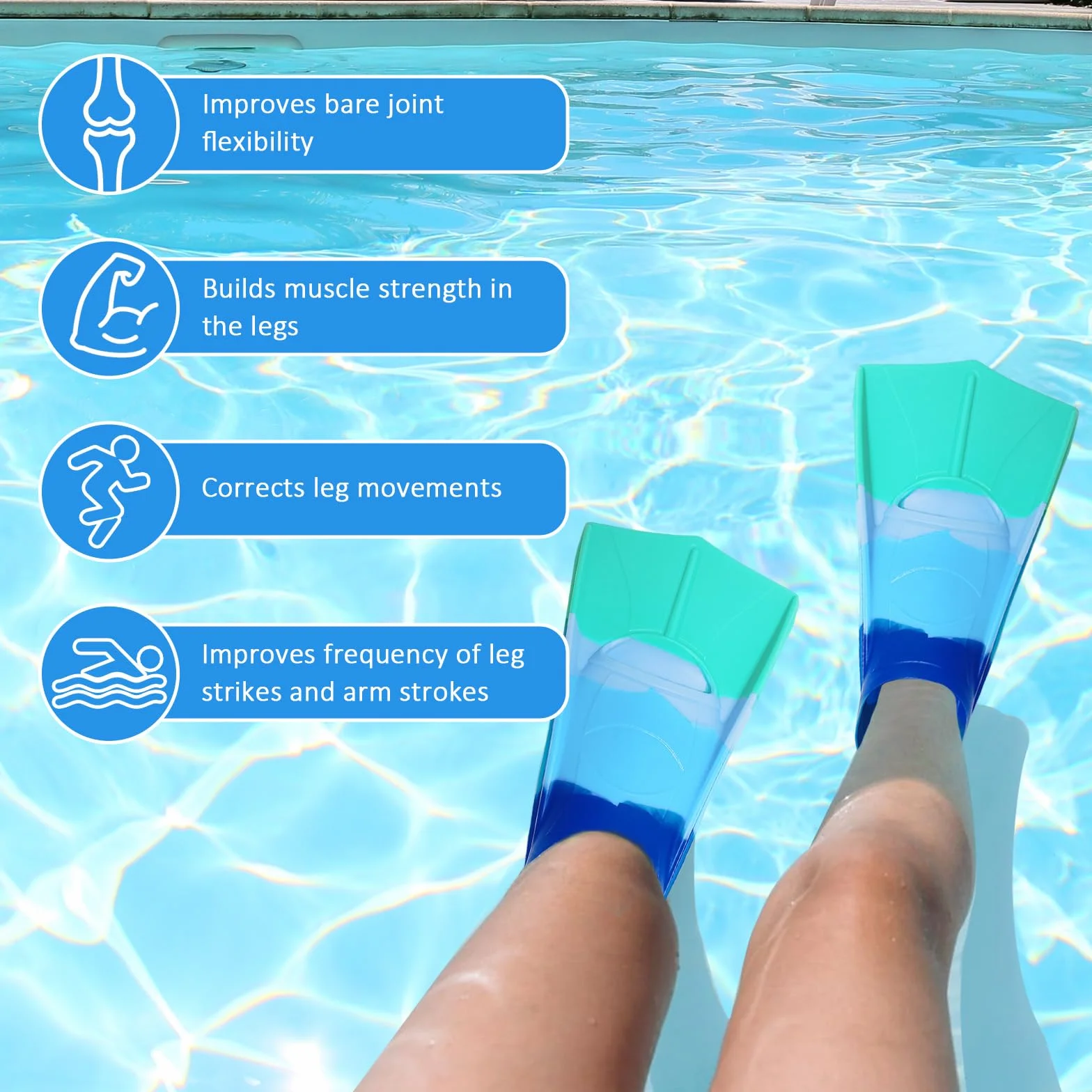Aletas de natación para niños 100% silicona cortas entrenamiento XS azul