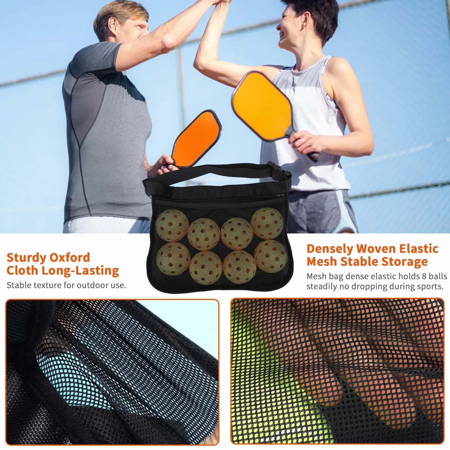 Set de 8 Bolas de Pickleball Exterior Interior 40 Agujeros Alto Rebote con Bolsa Malla