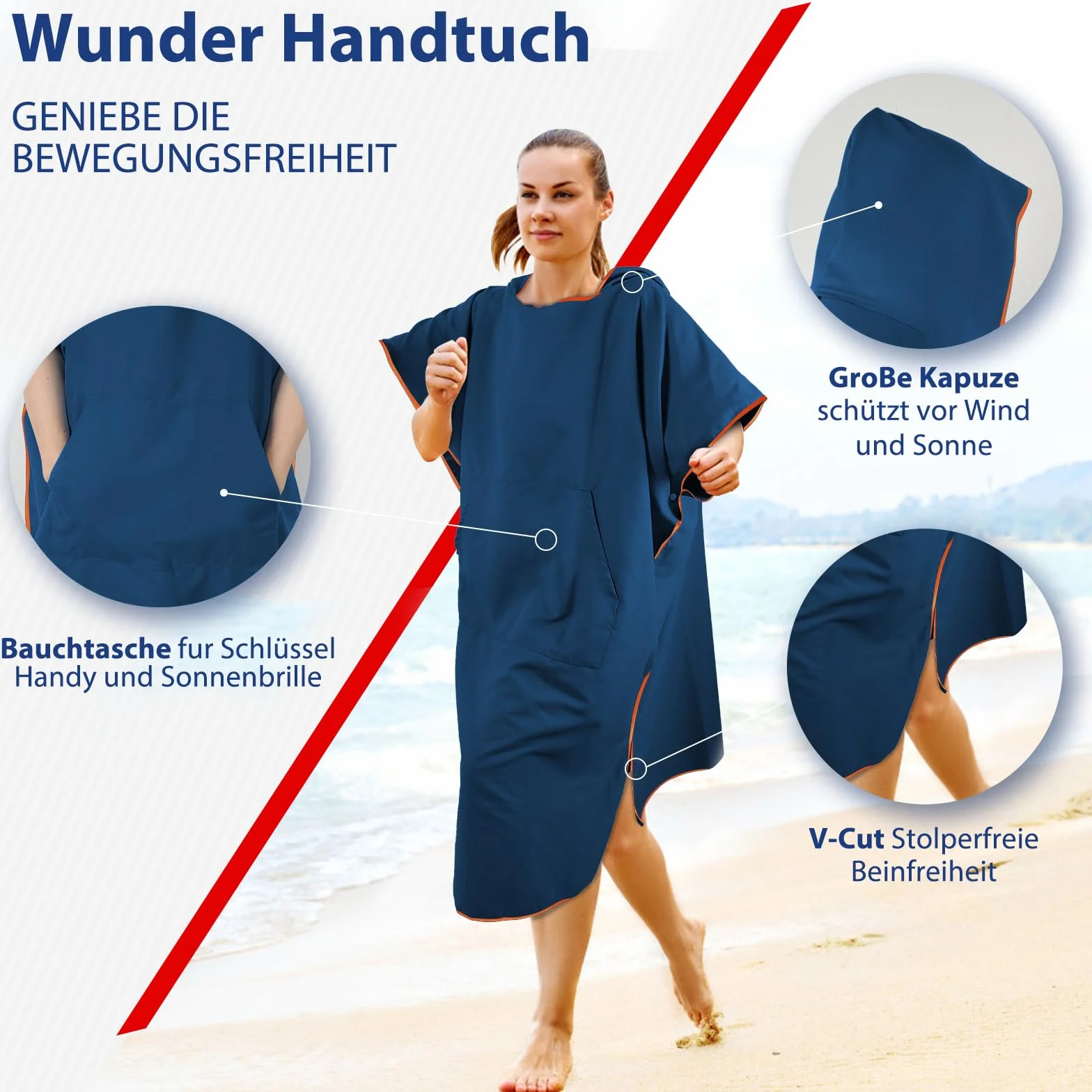 KUOGAS Poncho de Baño para Mujer y Hombre 117x88cm Microfibra Toalla de Playa
